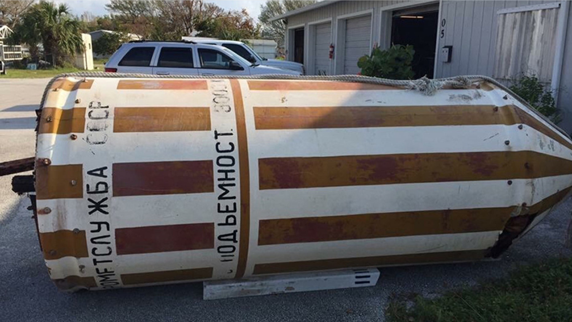 A 12-foot Cold War-era Soviet float surfaced on Dania Beach in South Florida after Hurricane Irma.