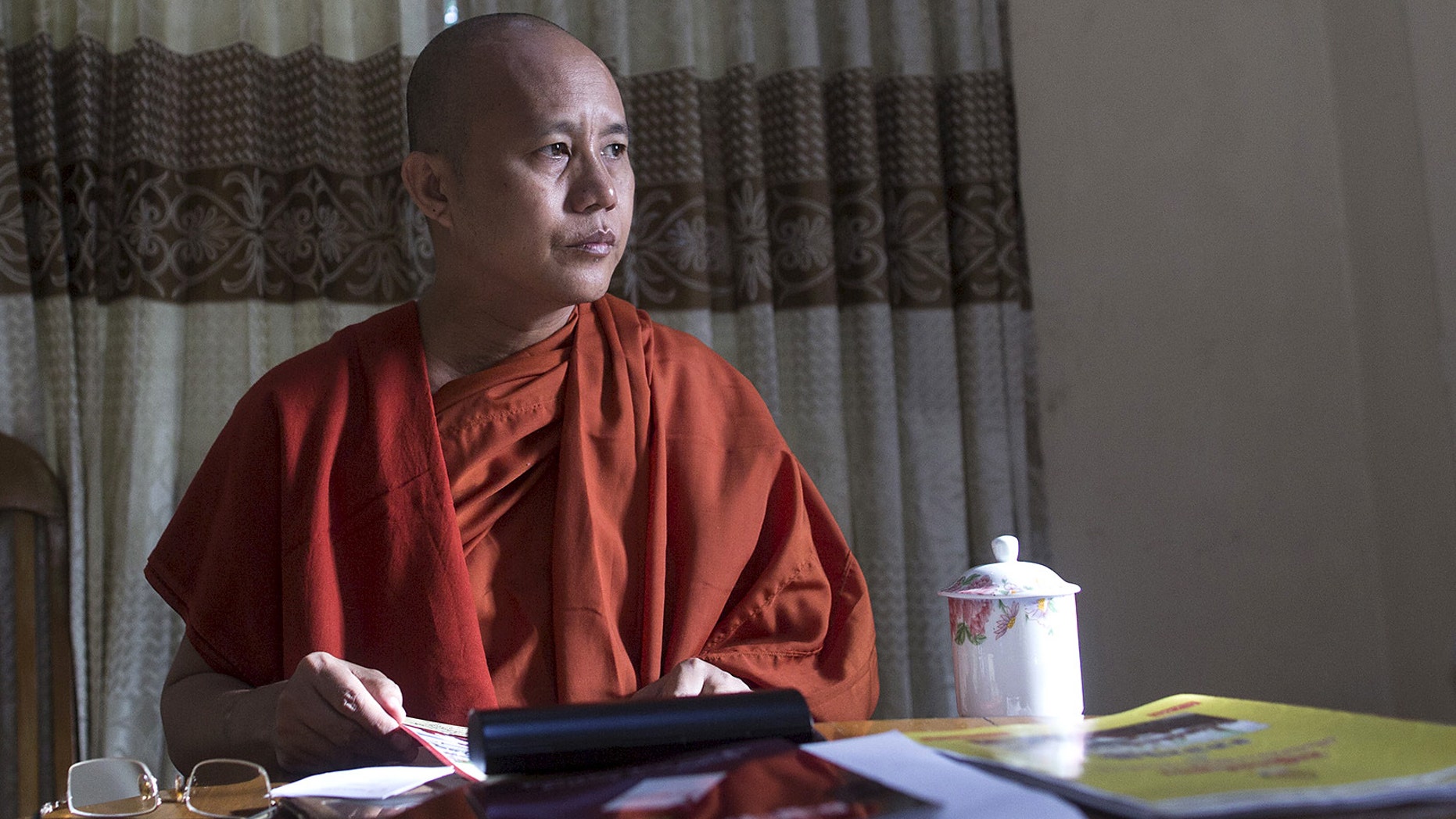 Myanmar's nationalist monk Wirathu during an interview in Yangon, Myanmar, on Oct. 4, 2015.