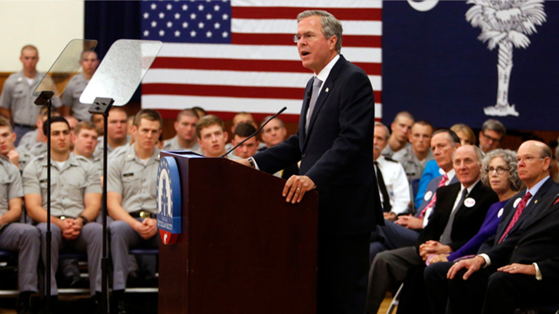 Nov. 18, 2015: Republican presidential candidate, former Florida Gov. Jeb Bush, gives a speech on foreign policy and national defense on the campus of The Citadel in Charleston, S.C. (AP)