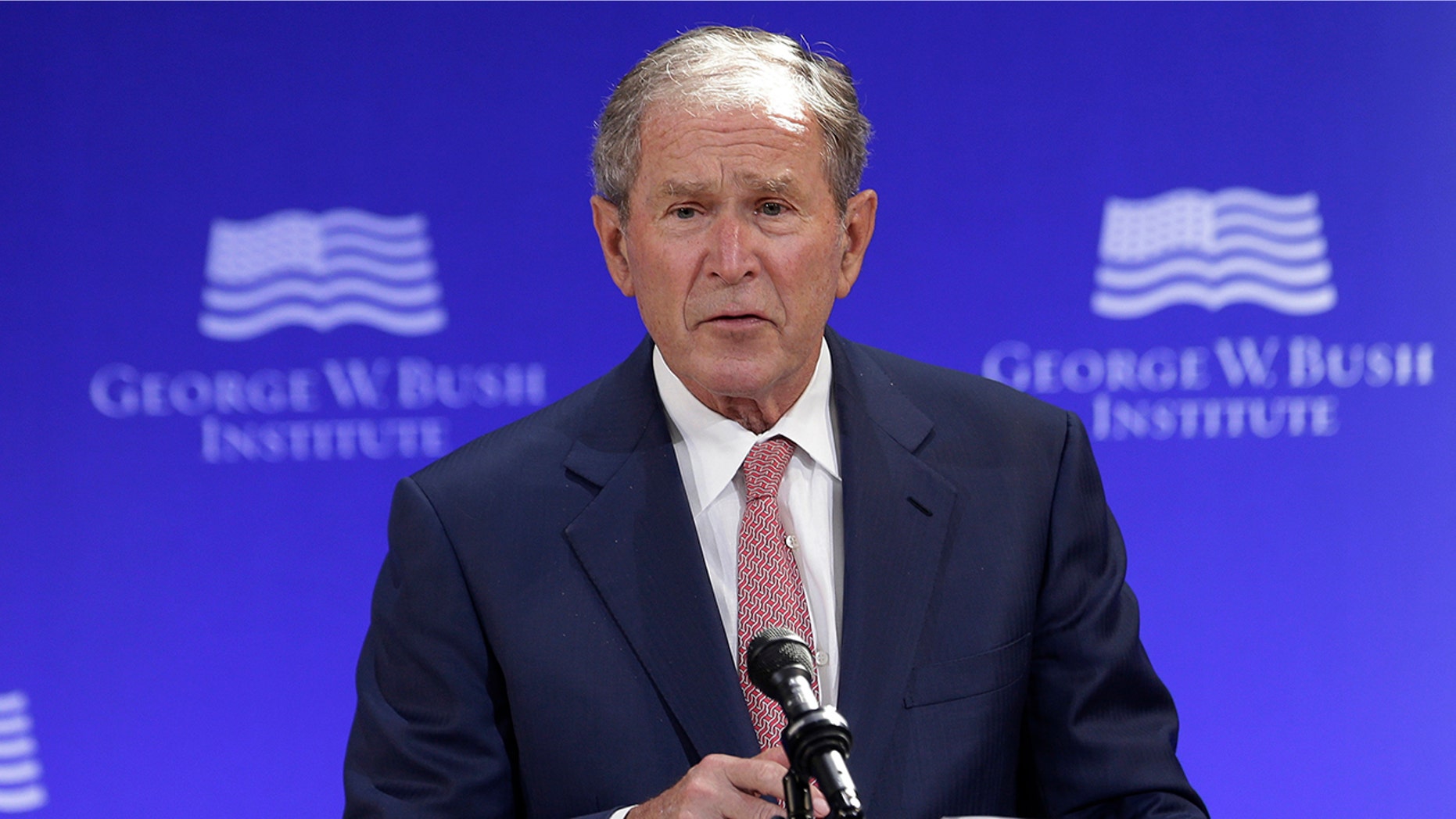 FILE- In this Thursday, Oct. 19, 2017 file photo, former U.S. President George W. Bush speaks at a forum sponsored by the George W. Bush Institute in New York.