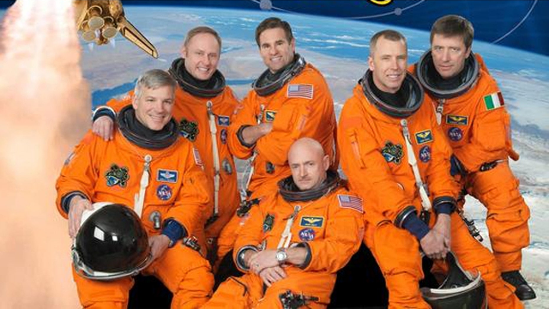 Pictured clockwise in the STS-134 crew portrait are NASA astronauts Mark Kelly (bottom center), commander; Gregory H. Johnson, pilot; Michael Fincke, Greg Chamitoff, Andrew Feustel and European Space Agency’s Roberto Vittori, all mission specialists.