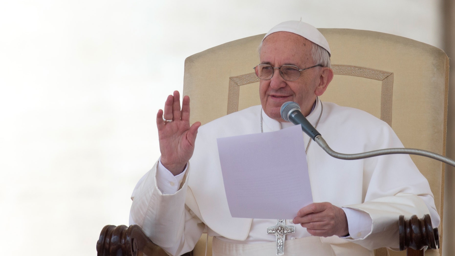 Pope Francis delivers his message in St. Peter's Square at the end of his weekly general audience at the Vatican, Wednesday, April 10, 2013. (AP Photo/Alessandra Tarantino)