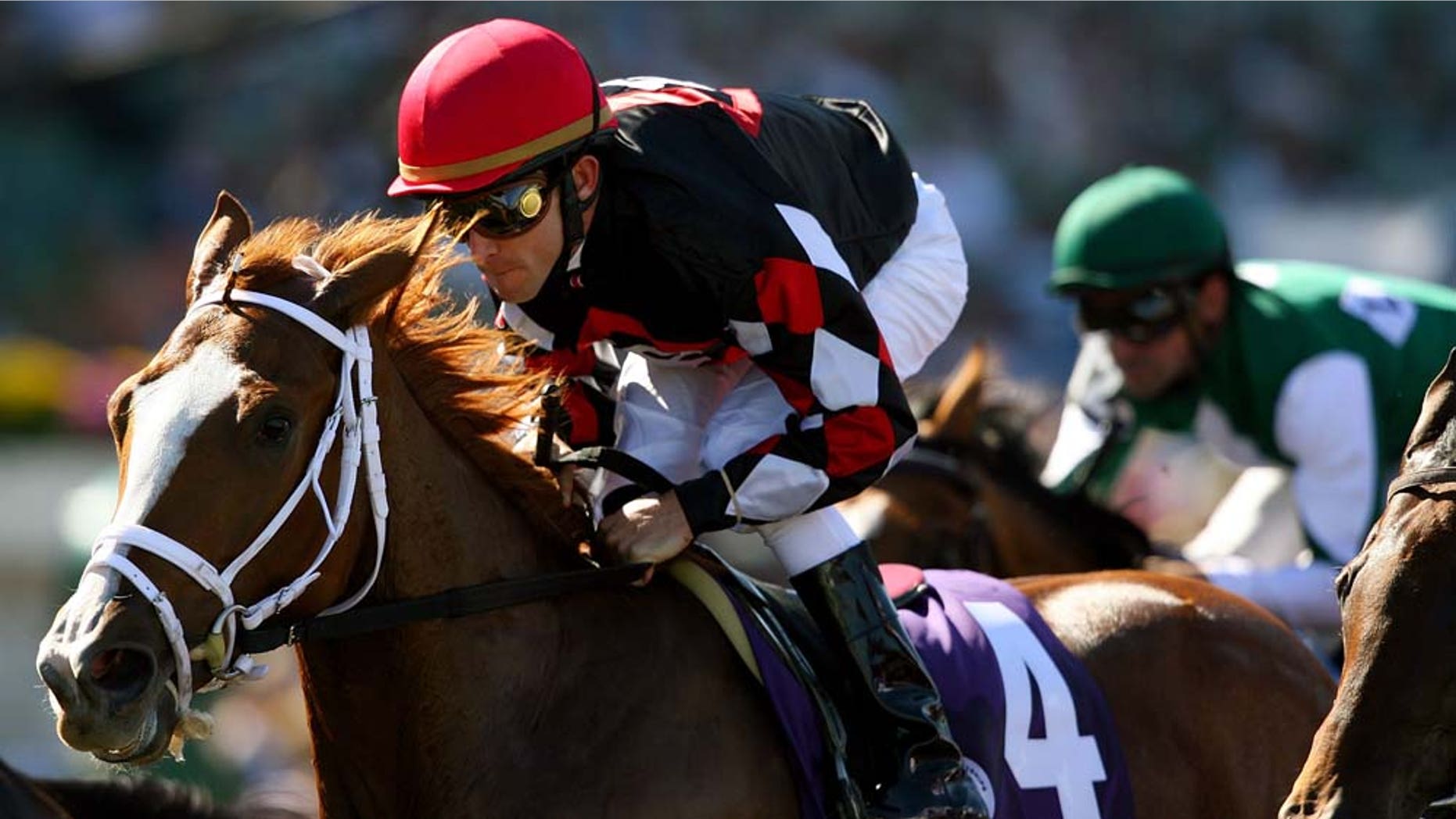 ARCADIA, CA - OCTOBER 24: Jockey Ramon Dominguez rides Sky Diva in the Breeders' Cup Juvenile Fillies race during the Breeders' Cup World Championships at Santa Anita Park October 24, 2008 in Arcadia, California. (Photo by Matthew Stockman/Getty Images)