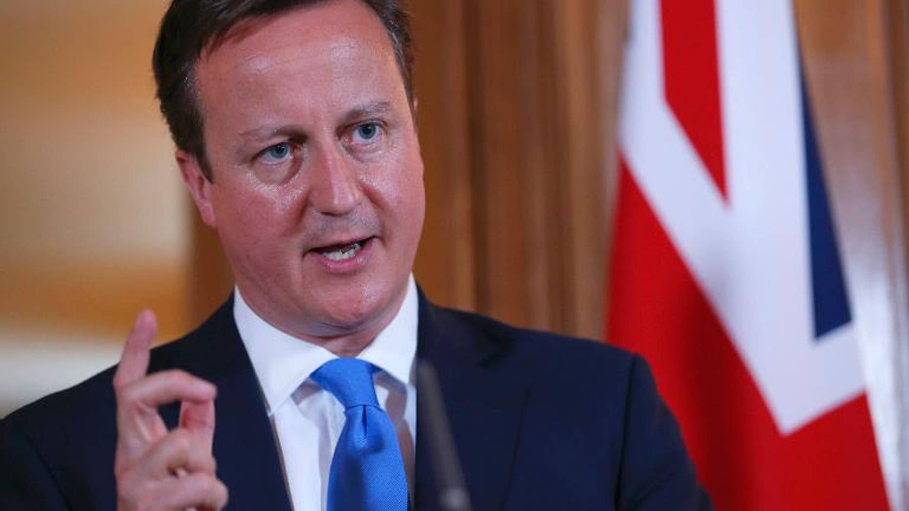 Prime Minister David Cameron speaks during a press conference in London on July 17, 2013