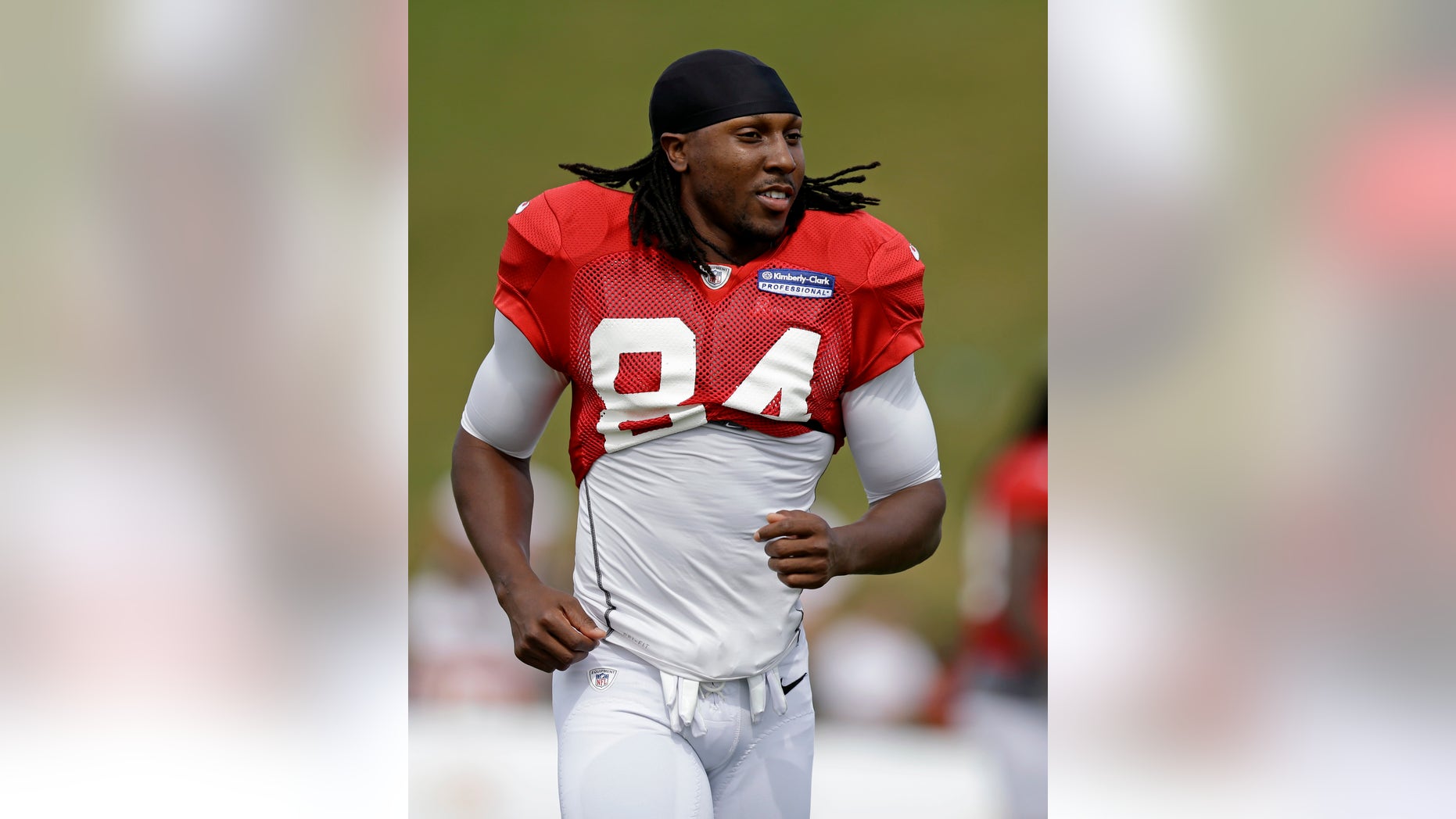 FILE - In this July 29, 2013 file photo, Atlanta Falcons' Roddy White runs through a drill during training camp at the NFL football team's practice facility in Flowery Branch, Ga. White says he feels as good as he has all season and definitely plans to return Sunday when the struggling Atlanta Falcons host the first-place Seattle Seahawks. White also concedes, for the first time, that he may have been better served resting his ailing ankle the first couple of weeks of the season. (AP Photo/David Goldman, File)