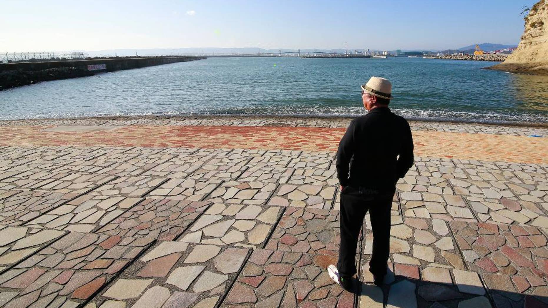 A man looks at sea after tsunami warning was lifted at Onahama coastal region in Iwaki, Fukushima prefecture, northeastern Japan, Tuesday, Nov. 22, 2016. Coastal residents fled to higher ground as a powerful earthquake sent a series of moderate tsunamis toward Japan's northeastern shore Tuesday and fueled concerns about the Fukushima nuclear power plant destroyed by a much larger tsunami five years ago. (AP Photo/Shizuo Kambayashi)