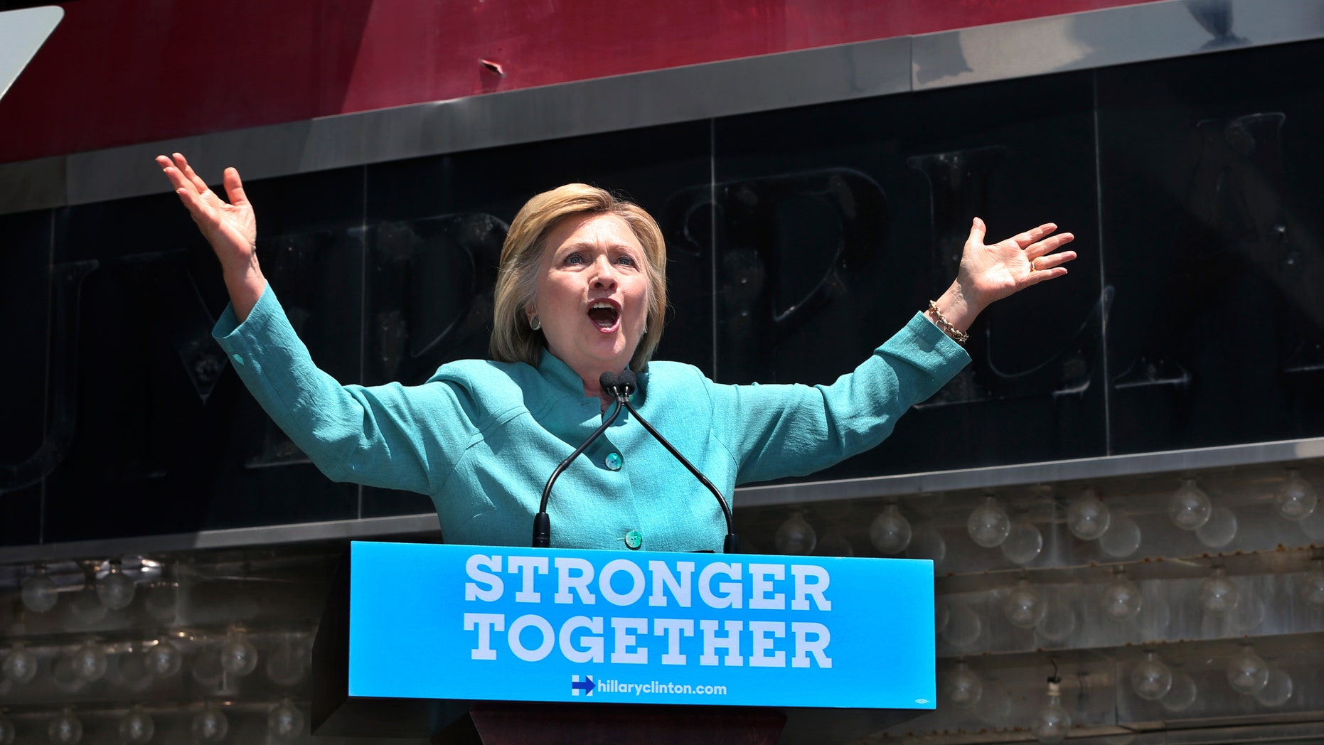 Democratic presidential candidate Hillary Clinton speaks on the Boardwalk in Atlantic City, N.J.,Wednesday, July 6, 2016.