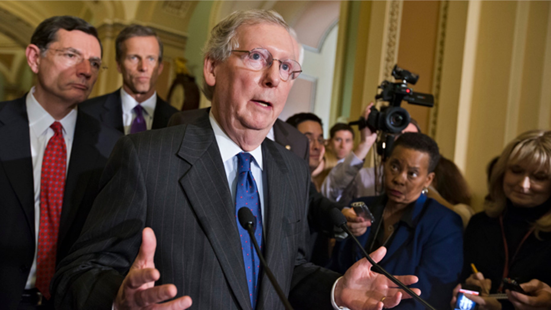 FILE: April 9, 2013: Senate Minority Leader Mitch McConnell, R-Ky., and the Senate GOP leadership after a Republican strategy session on Capitol Hill in Washington, D.C.