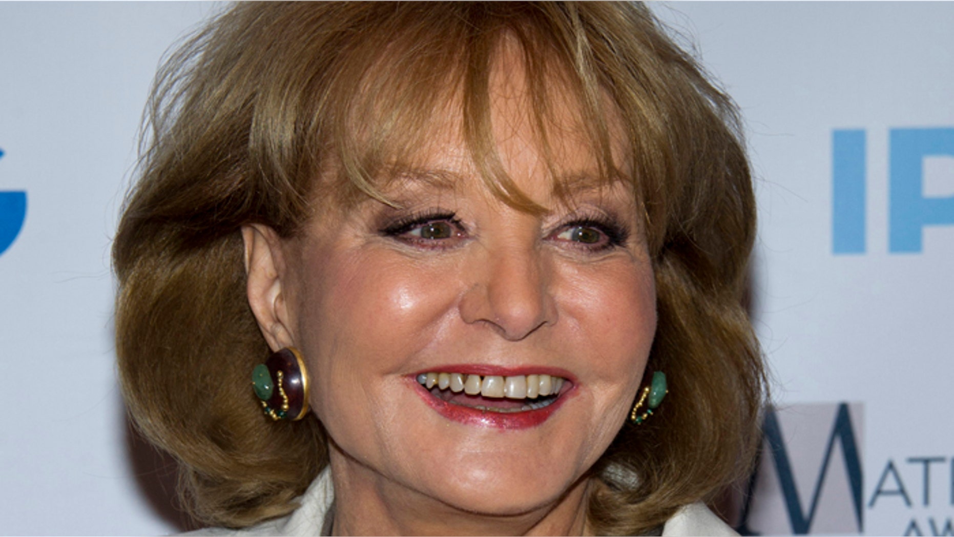 In this Monday, April 23, 2012 photo, veteran ABC newswoman Barbara Walters arrives to the Matrix Awards in New York. Walters has fallen at an inauguration party in Washington and has been hospitalized, according to an ABC News spokesman, Sunday, Jan. 20, 2013. (AP Photo/Charles Sykes)