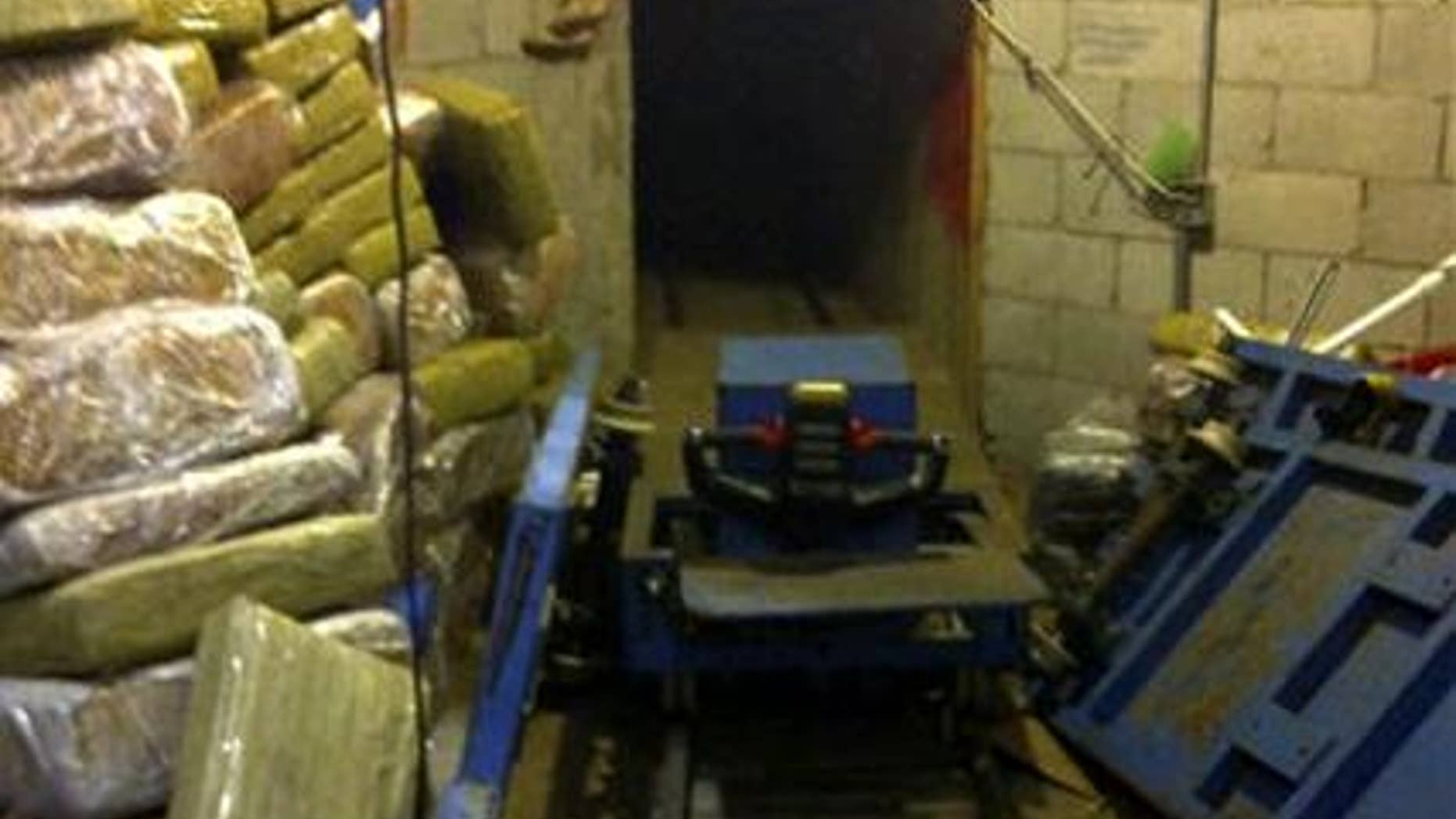 This image provided by the San Diego Tunnel Task Force shows the entrance to a cross-border tunnel in San Diego on Tuesday Nov. 29, 2011, the latest in a spate of secret passages found to smuggle drugs from Mexico.