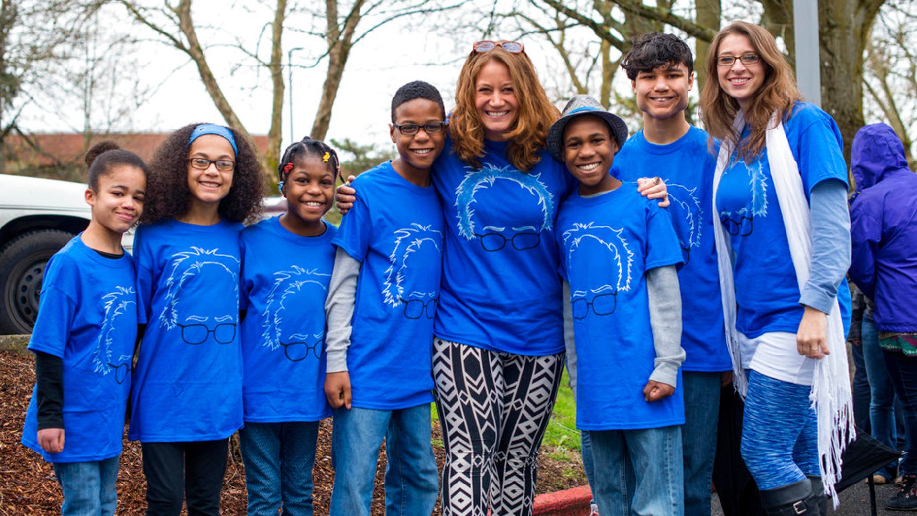 The Hart family of Woodland, Wash., is seen at a Bernie Sanders rally in Vancouver, Wash., March 20, 2016.