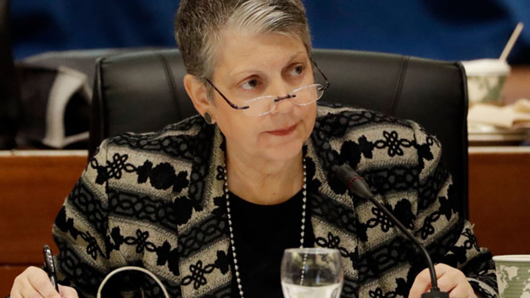 FILE 2017: University of California President Janet Napolitano attends a UC Board of Regents meeting, in San Francisco.
