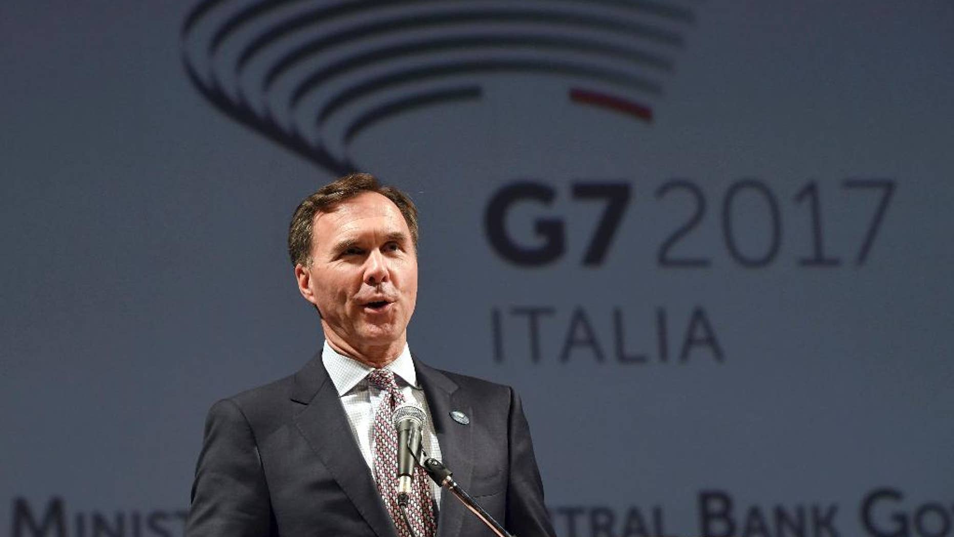 Canadian Finance Minister William Morneau speaks during the opening event of a G7 of Finance Ministers and Central Bank Governors meeting, in Bari, southern Italy, Thursday, May 11, 2017. (Ciro Fusco/ANSA via AP)