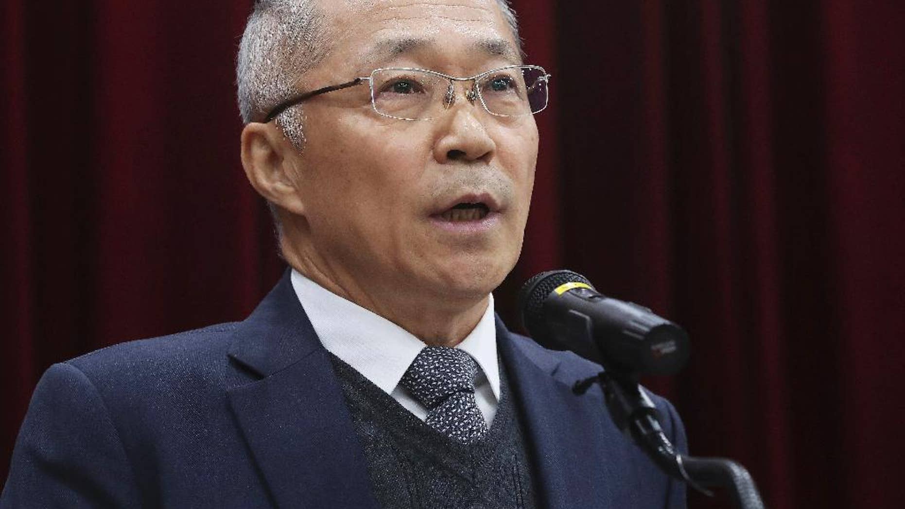 Choe Byong-Nam, a director general of South Korea's National Geographic Information Institute, speaks after a meeting at the National Geographic Information Institute in Suwon, South Korea, Friday, Nov. 18, 2016. South Korea has rejected Google's request to use local mapping data in the company's global maps service in a highly-awaited deliberation that divided the country for months. (Hong KI-won/Yonhap via AP)