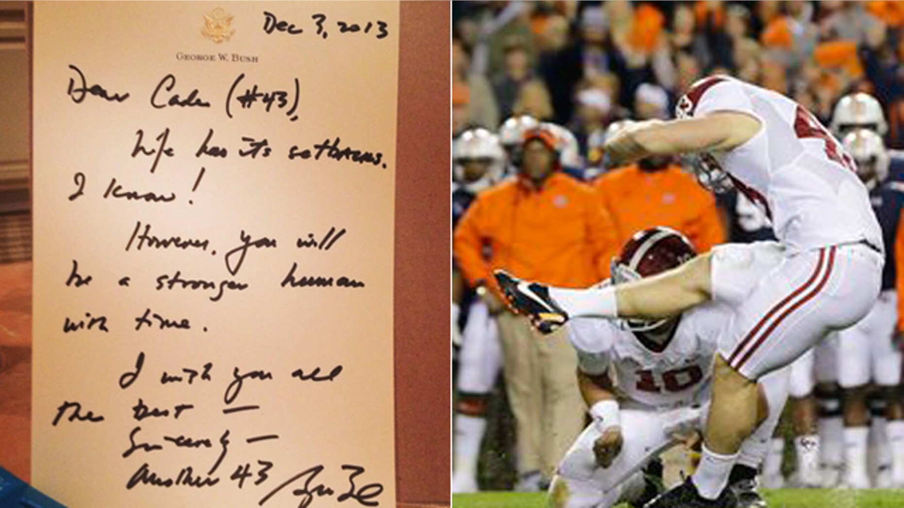 Cade Foster, left, posted this photo to his Twitter account of a letter apparently set to him from George W. Bush.