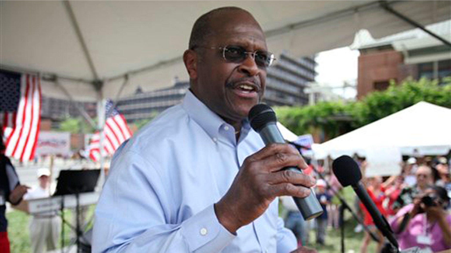 FILE: Republican presidential candidate Herman Cain speaks during a Tea Party rally in Philadelphia.
