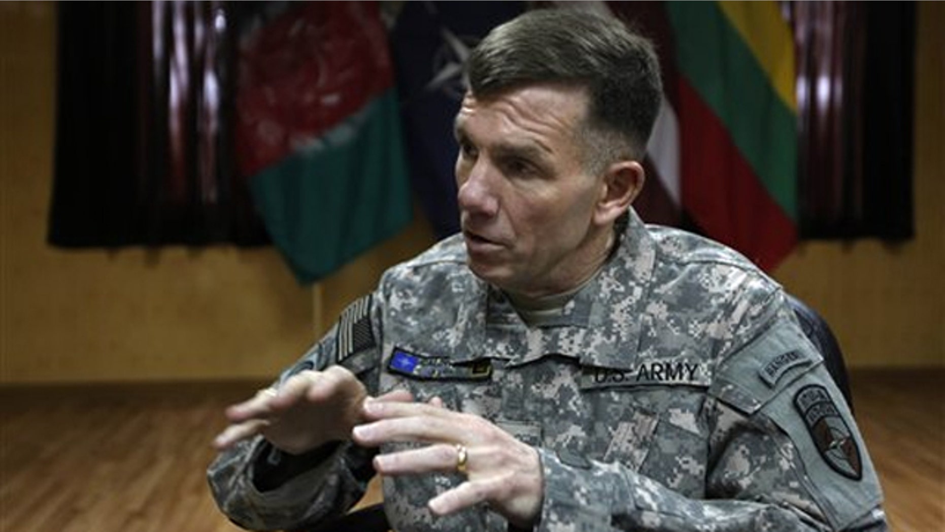 Lt. Gen. William Caldwell, the commander of NATO’s mission to train Afghan policemen and soldiers, speaks during an interview with The Associated Press in Kabul, Afghanistan Feb. 12.