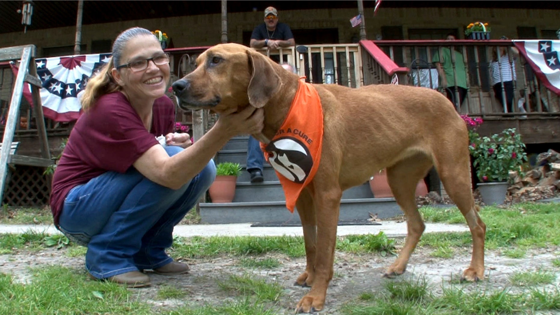May 16, 2017: This photo shows Cali getting some affection from Anita Stout at the Broken Promises Animal Sanctuary in Howell Township, N.J.