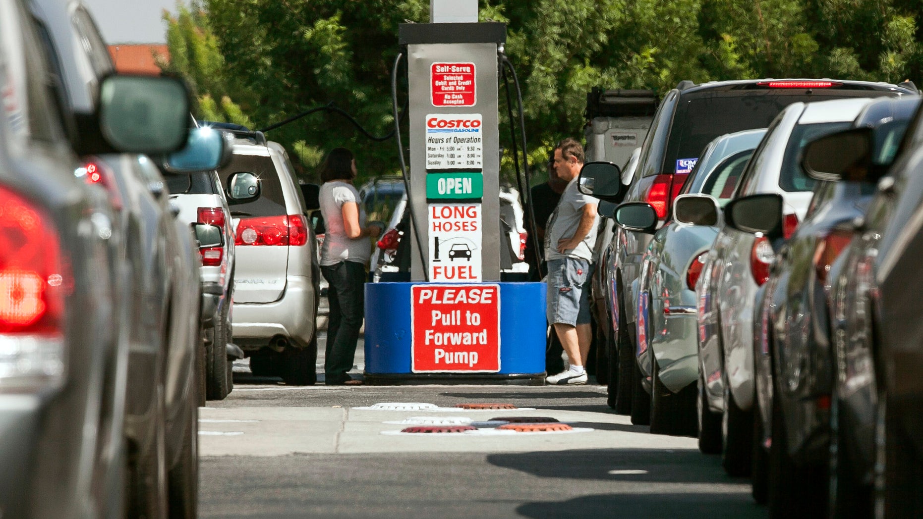 Oct. 5, 2012: Costco members fill up with discounted gasoline at a Costco gas station in Van Nuys, Calif.