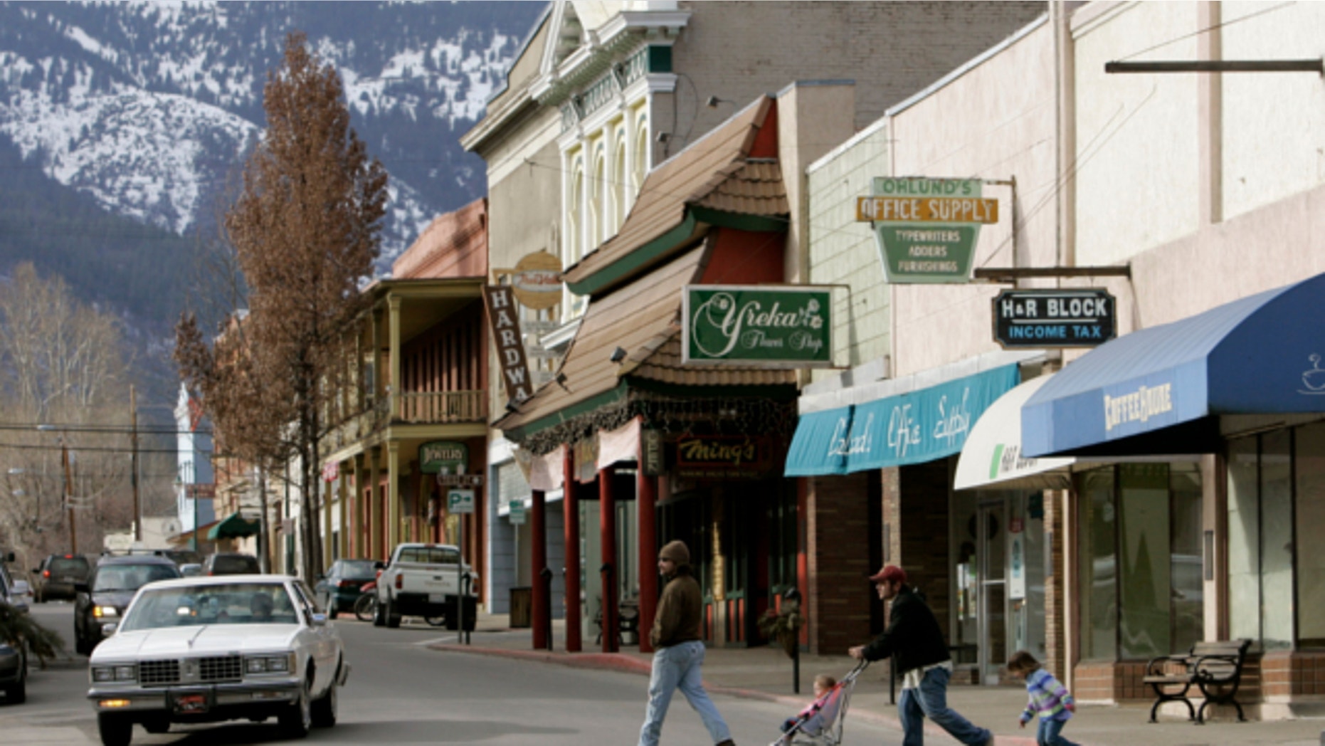 FILE: Feb. 20, 2008: Pedestrians cross Miner Street in Yreka, Calif., Feb. 20, 2008.