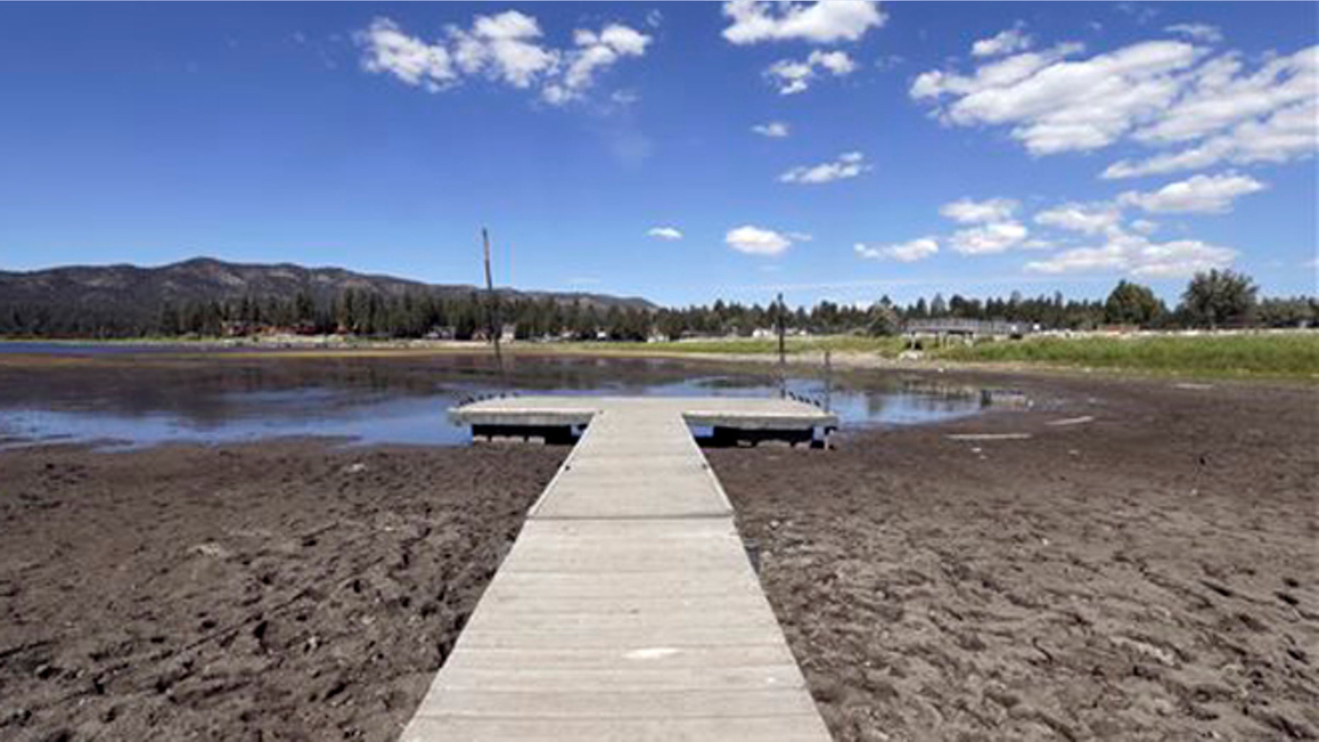 Aug. 24, 2015: This photo shows the lake bed where water has dried due to the drought at Big Bear Lake, Calif.