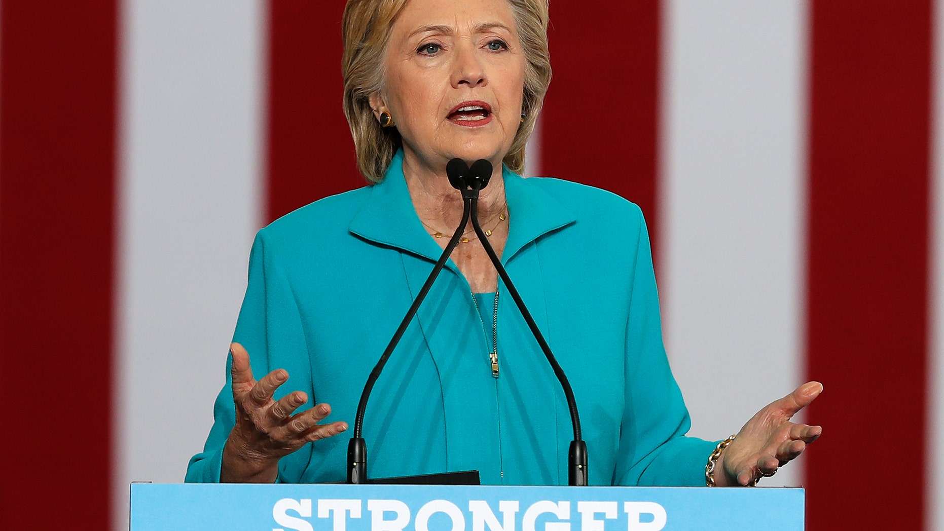 FILE - In this Thursday, Aug. 25, 2016 file photo, Democratic presidential candidate Hillary Clinton speaks at a campaign event at Truckee Meadows Community College in Reno, Nev.