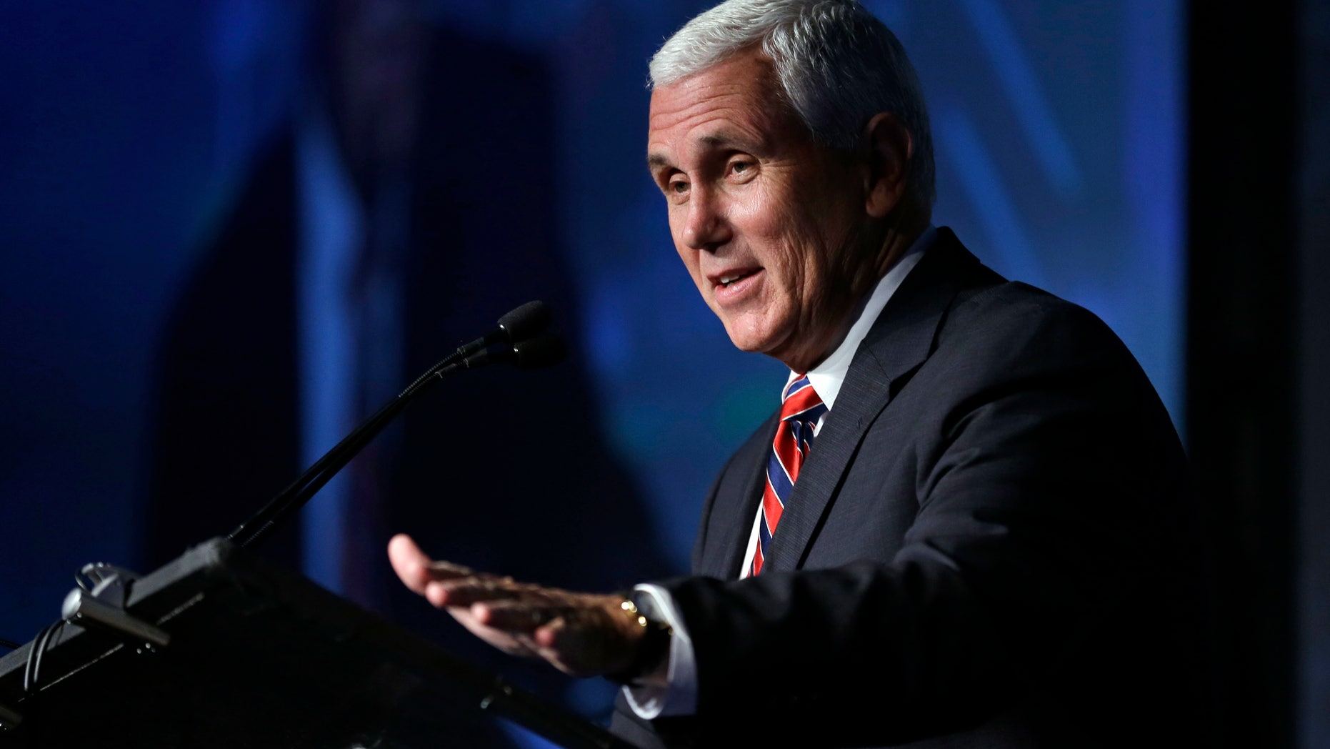 July 29, 2016: Republican vice presidential candidate, Indiana Gov. Mike Pence speaks at the American Legislative Exchange Council annual meeting in Indianapolis.