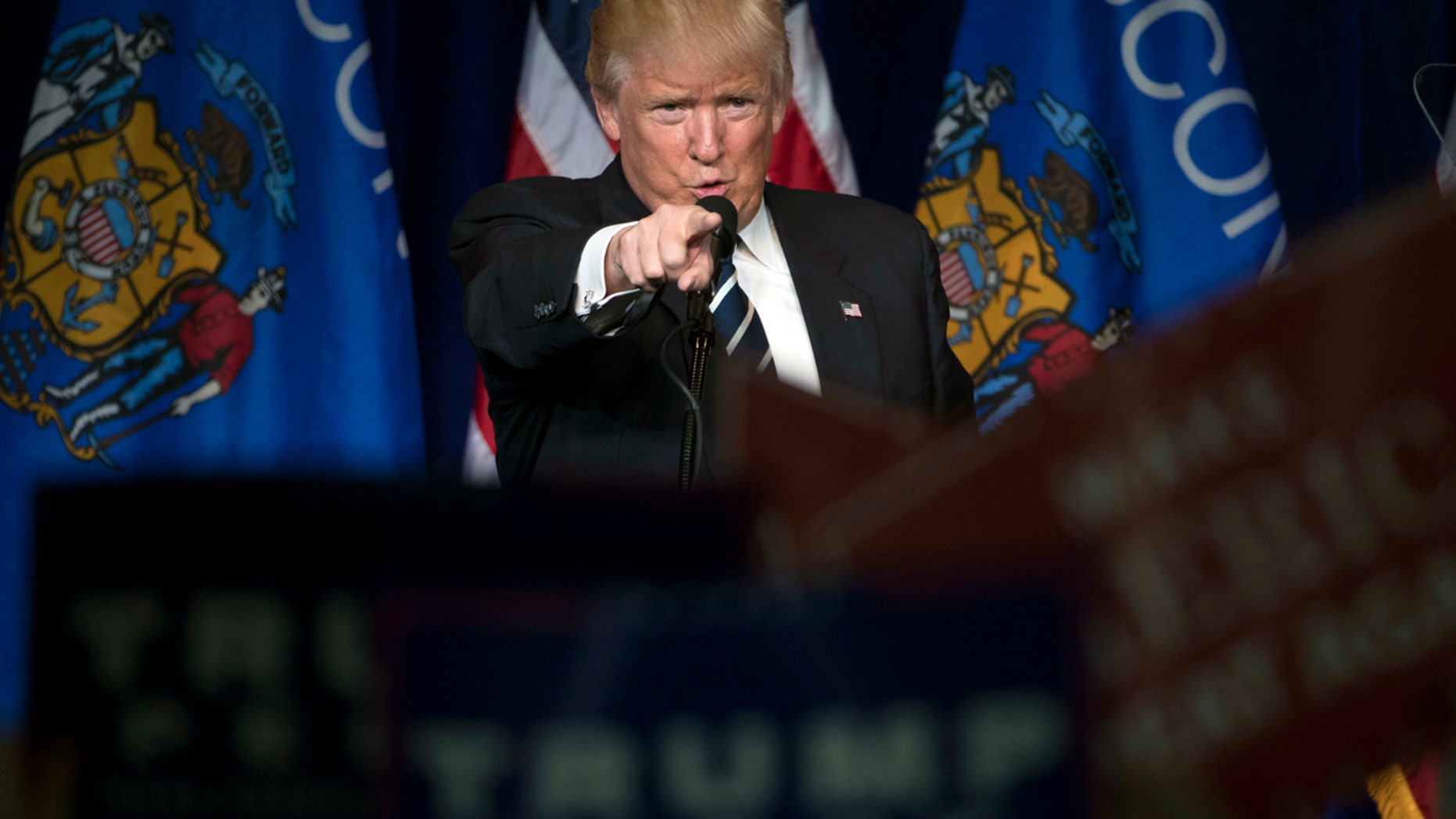 Republican presidential candidate Donald Trump gestures during a campaign rally at the University of Wisconsin Eau Claire, Tuesday, Nov. 1, 2016, in Eau Claire, Wis.(AP Photo/Matt Rourke)