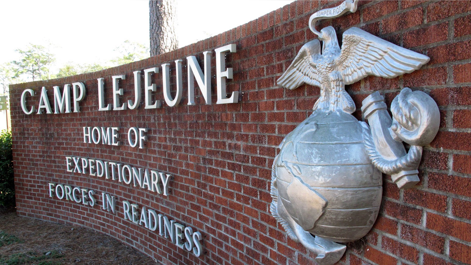 March 19, 2013: The globe and anchor stand at the entrance to Camp Lejeune, N.C.