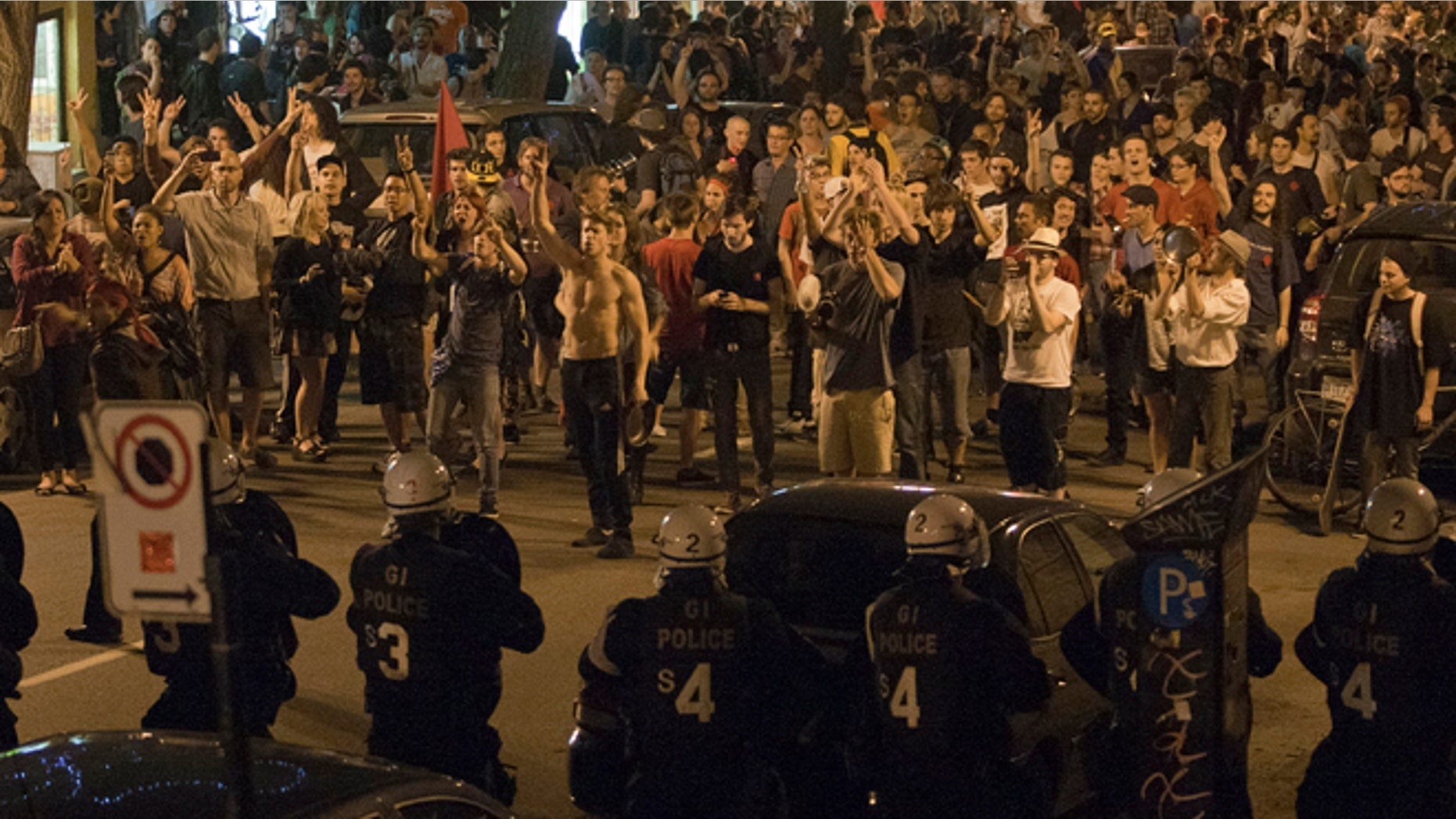 May 24, 2012: Protesters and riot police face-off during a march against tuition fee hikes in Montreal.