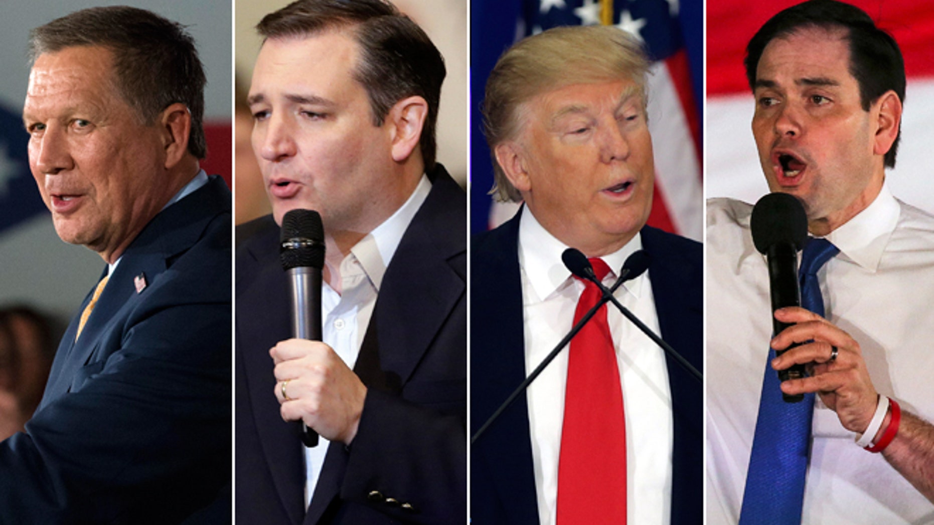 From left to right: John Kasich, Ted Cruz, Donald Trump, Marco Rubio