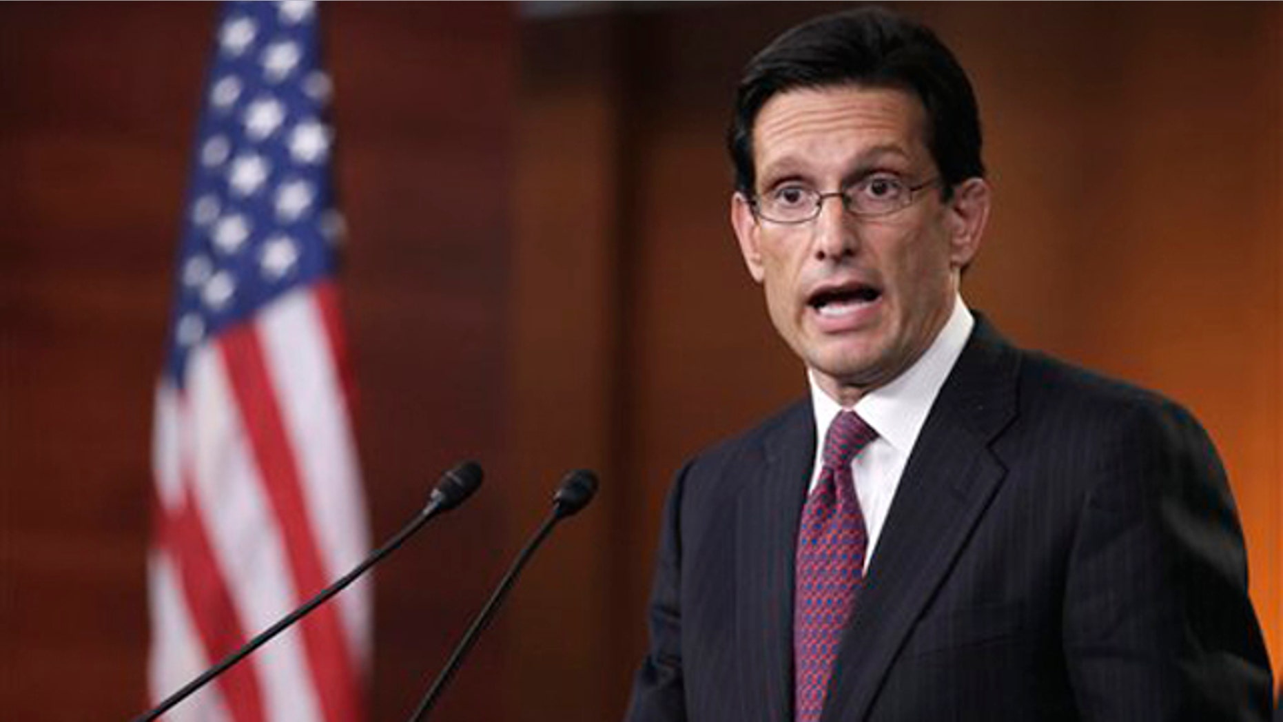 House Majority Leader Eric Cantor gestures during a news conference on Capitol Hill April 7.