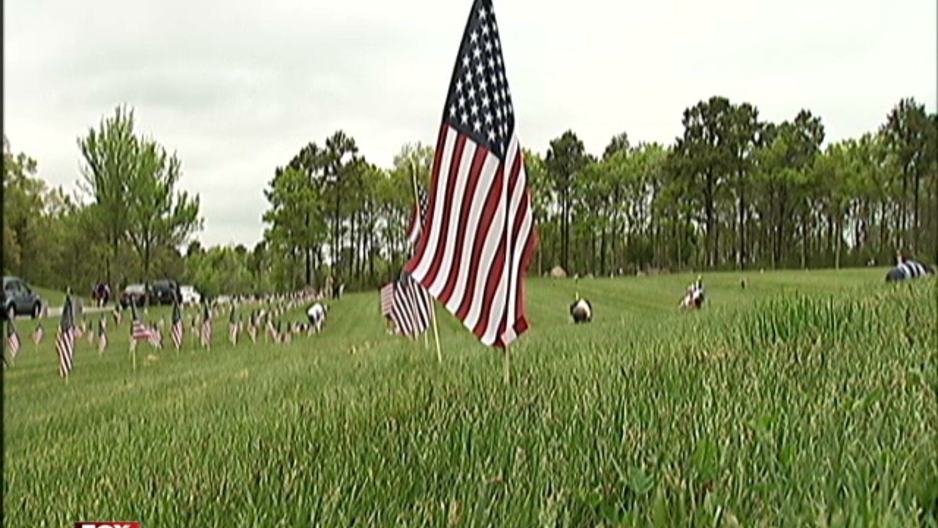 Hundreds of volunteers have traveled to Cape Cod to plant 50,000 flags at a military veteran's cemetery that until now has forbidden flags on the markers.