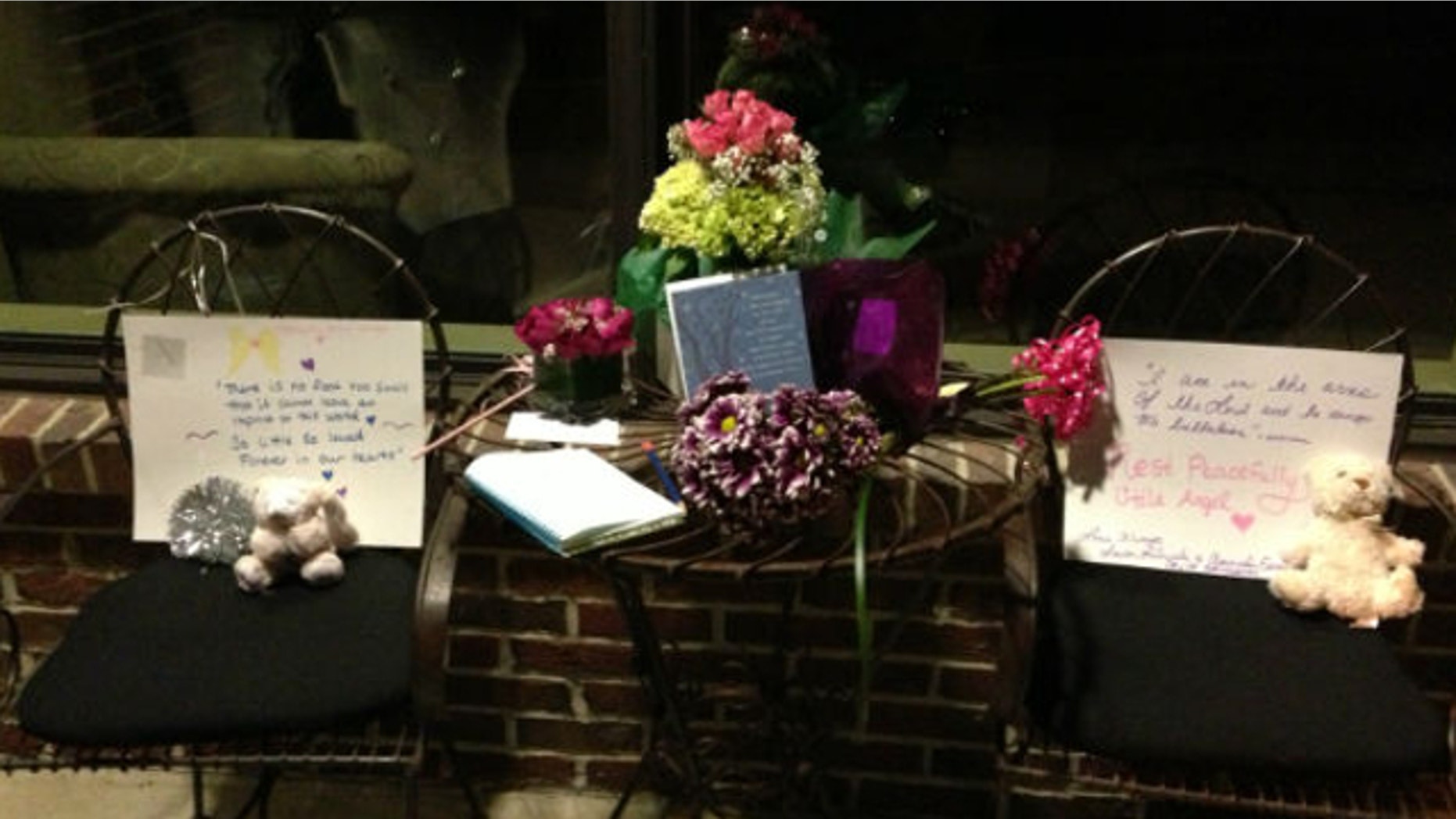 July 17, 2013: This image shows flowers and notes left near the site where an 11-month-old girl died after being locked inside an SUV.