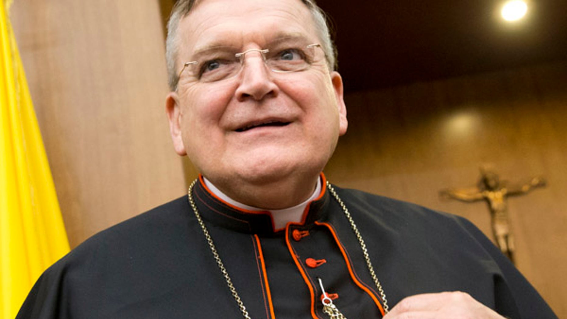 FILE -- In this Oct. 14, 2015 file photo, Cardinal Raymond Leo Burke arrives for the presentation of his book Divine Love Made Flesh, in Rome. The Pacific Daily News reports that Cardinal Raymond Burke is scheduled to interview a former altar boy who says he was sexually abused by Guam Archbishop Anthony Apron. (AP Photo/Andrew Medichini)