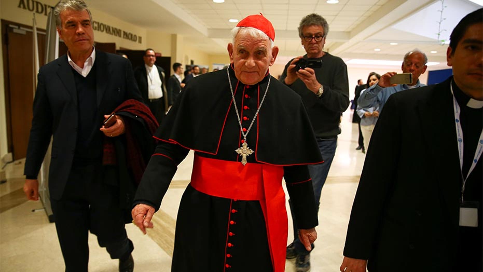 April 16, 2018: Cardinal Ernest Simoni leaves during a course for aspiring exorcists in Rome, Italy.