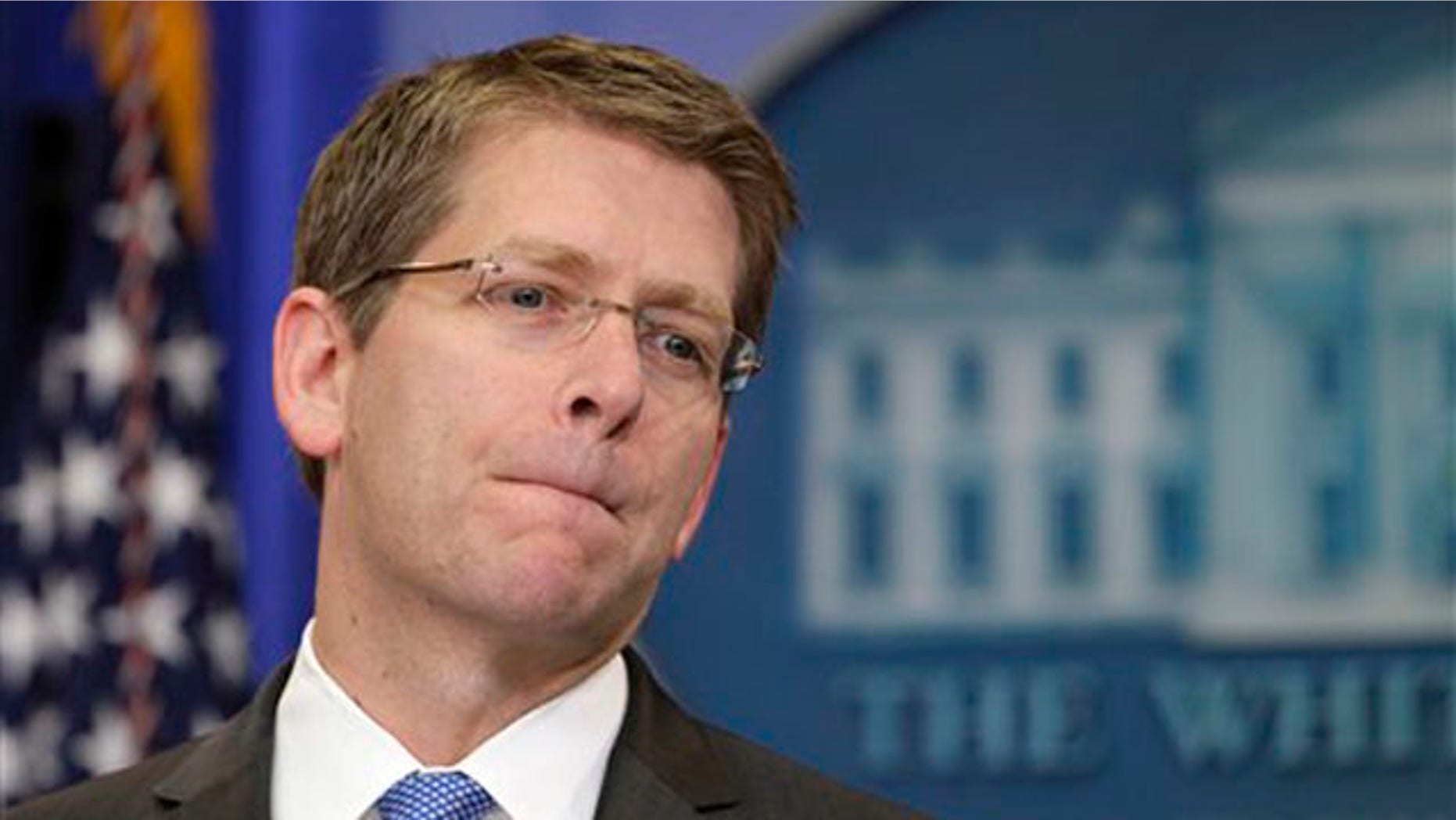 Monday: White House Press Secretary Jay Carney speaks during his daily news briefing at the White House.