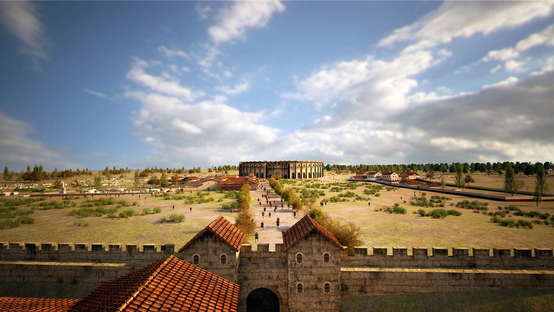 A visualization of Carnuntum's taverns, amphitheater and gladiator school (LBI ArchPro, 7reasons).