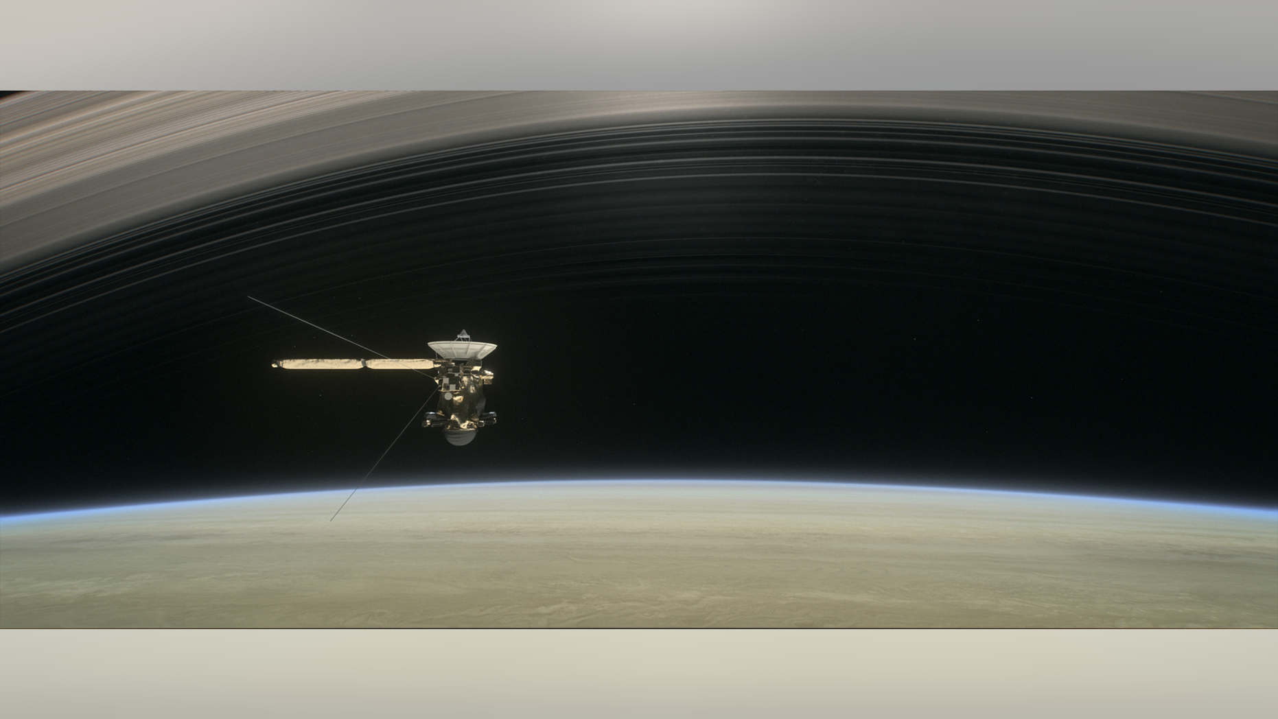 This artist's illustration shows Cassini making one of its final five dives through Saturn's upper atmosphere in August and September 2017.