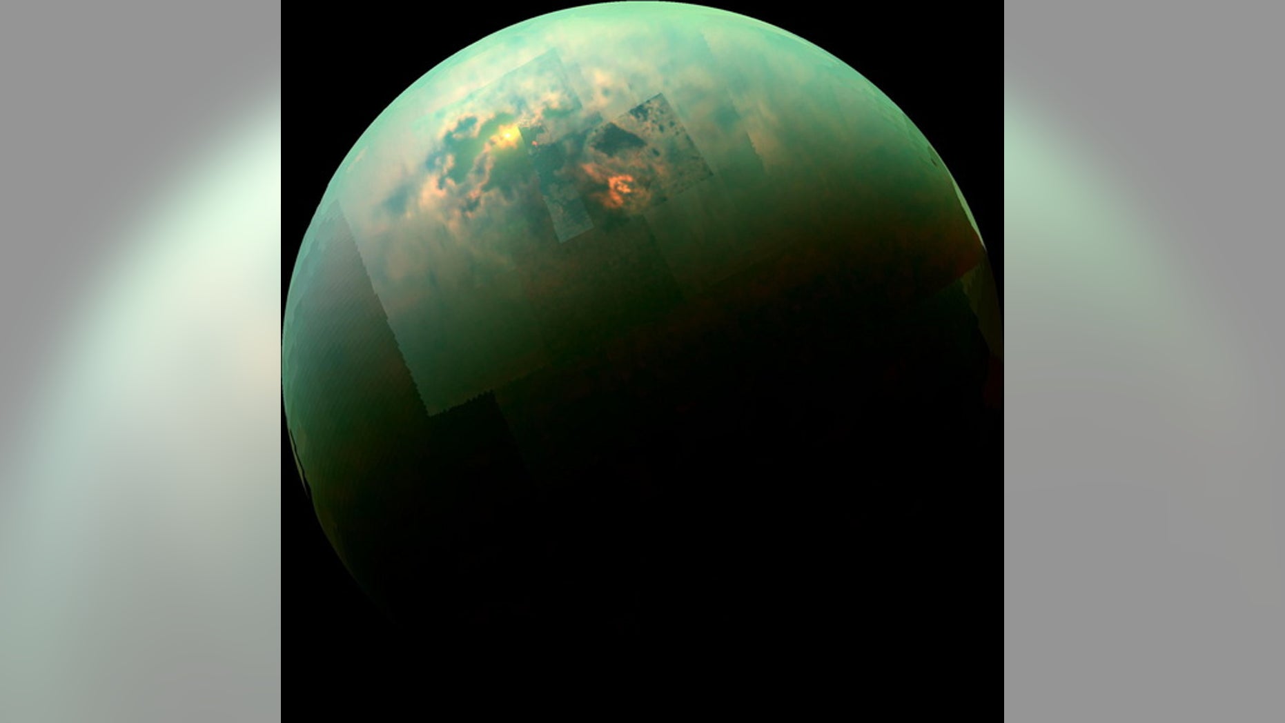 The Cassini spacecraft captured reflections from the liquid lakes on Saturn's largest moon, Titan. Scientists are investigating how powerful rogue winds shape the somewhat Earth-like landscape on Titan.