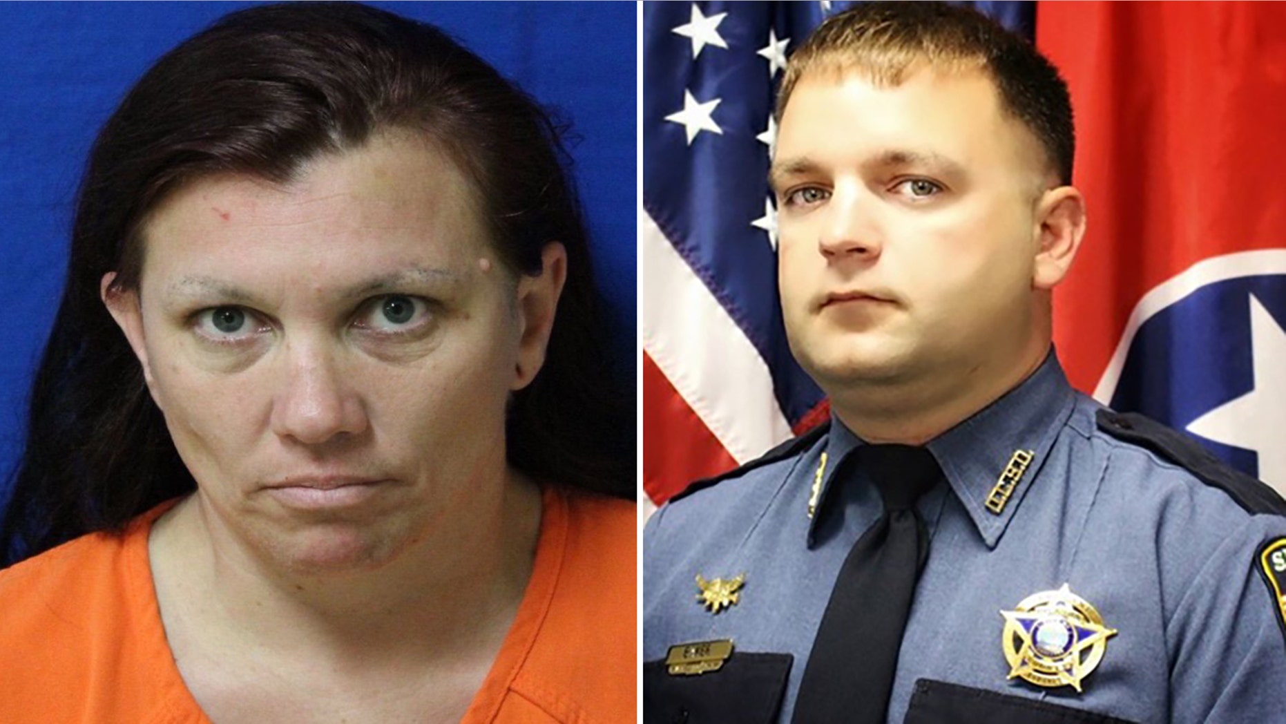 Erika Castro-Miles, 38, left, was charged in connection with the death of Tennessee sheriff’s deputy Sgt. Daniel Baker, right, late Wednesday, officials said.