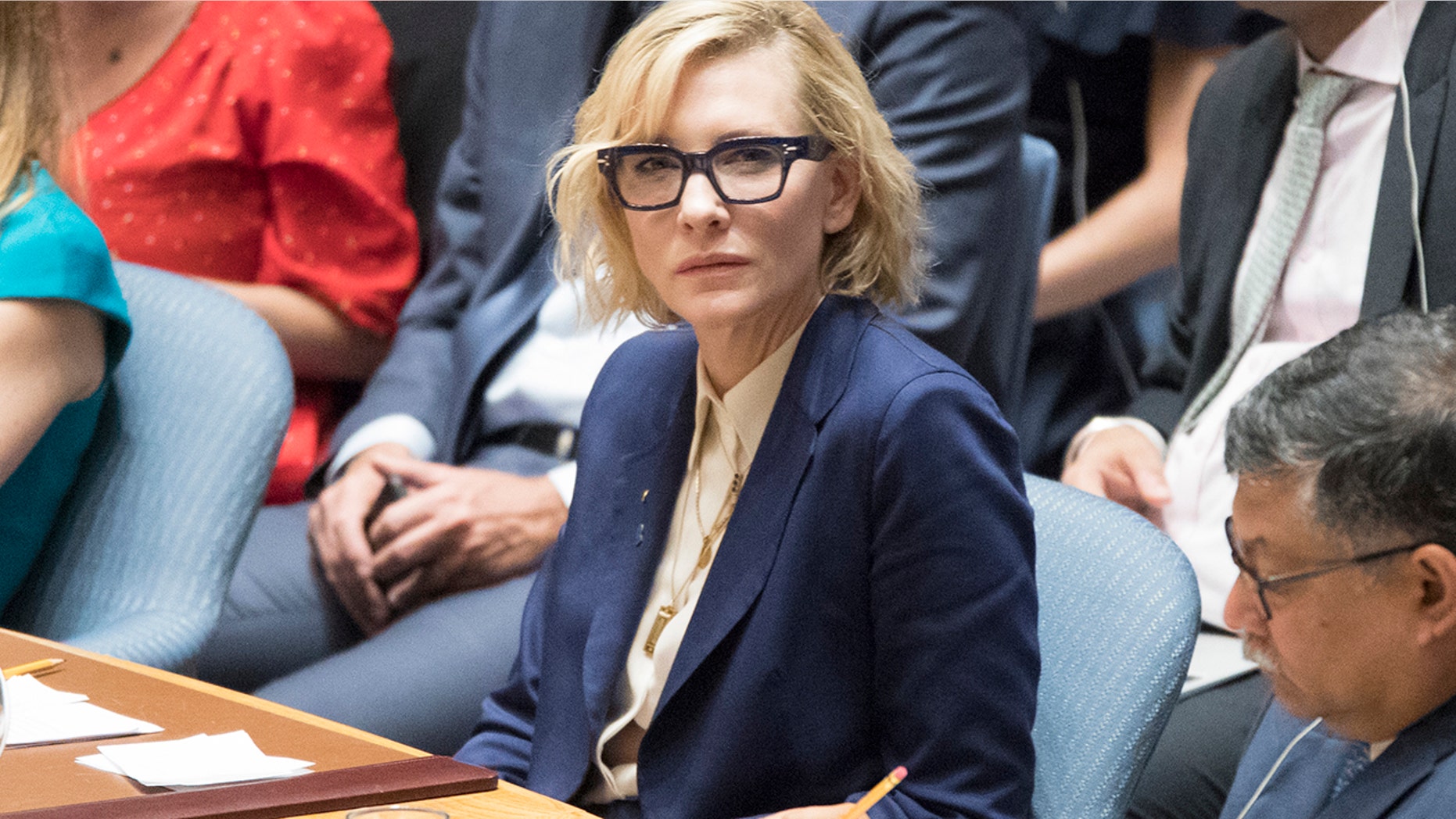 United Nations High Commissioner for Refugees Goodwill Ambassador Cate Blanchett speaks during a Security Council meeting on the situation in Myanmar, Tuesday, Aug. 28, 2018 at United Nations headquarters.