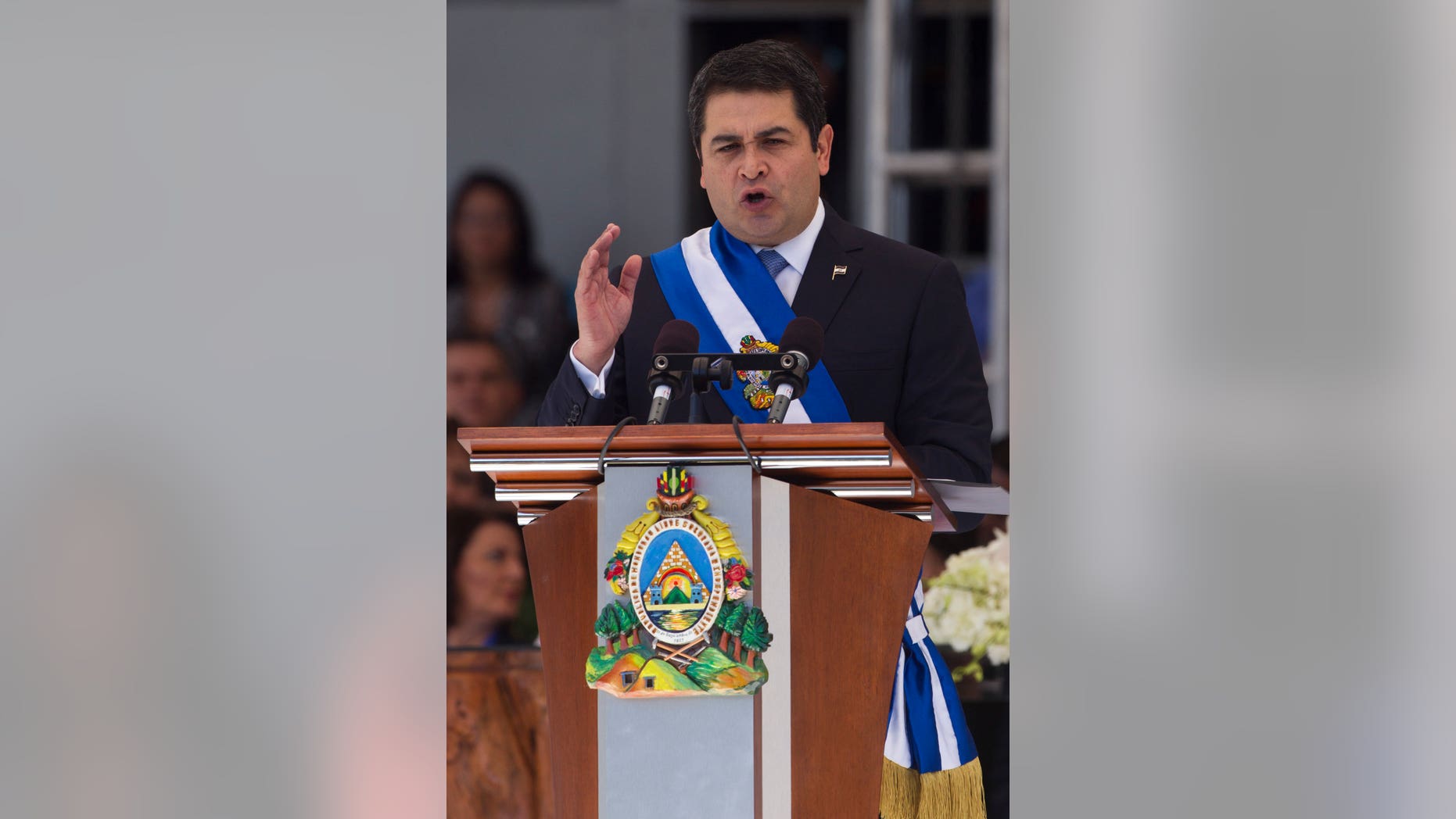 Honduras' President Juan Orlando Hernandez after his swearing in on Monday, Jan. 27, 2014.