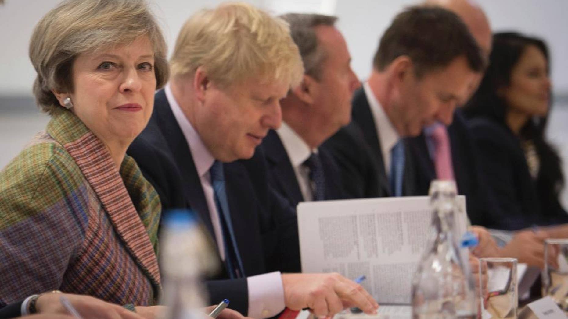 Britain's Prime Minister Theresa May holds a regional Cabinet meeting in Runcorn, England, Monday Jan. 23, 2017 as she launched her industrial strategy for post-Brexit Britain with a promise the Government will "step up" and take an active role in backing business (Stefan Rousseau//PA via AP)