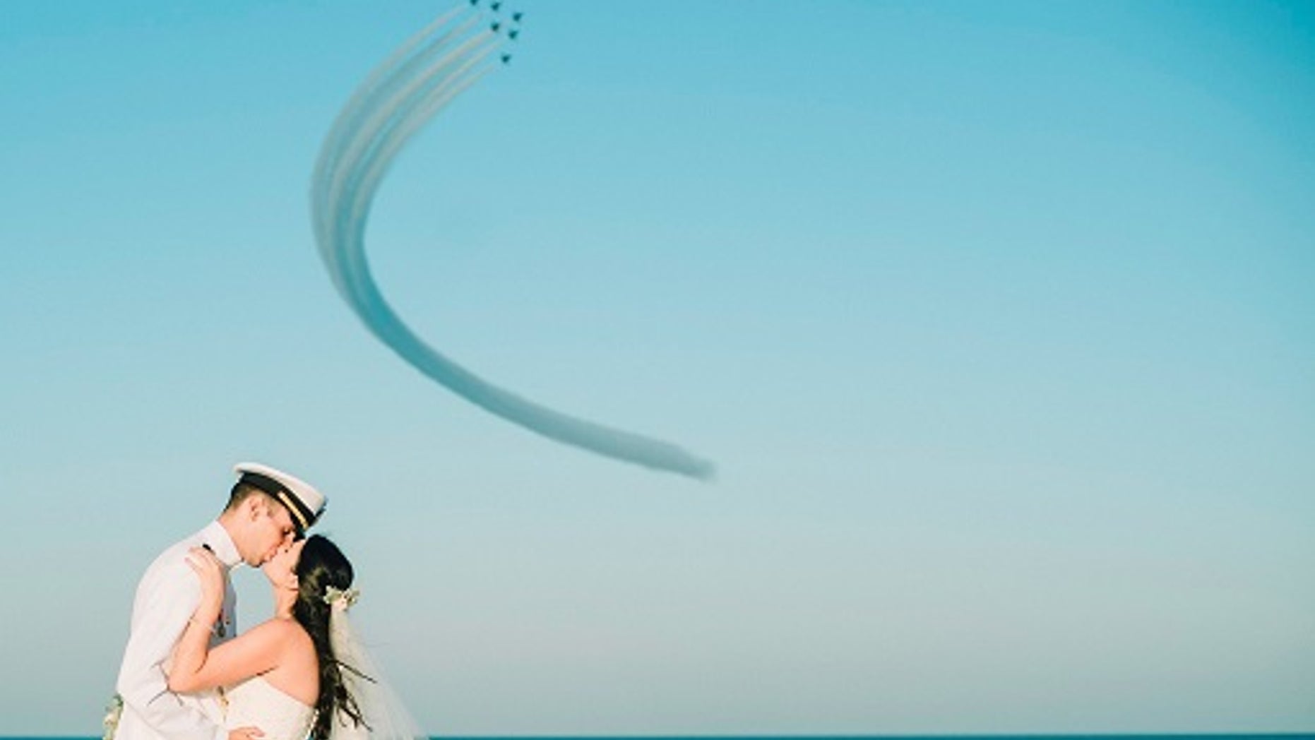 The Blue Angels flew over Rachel and Chandler Mills’ wedding in Florida on Sunday.