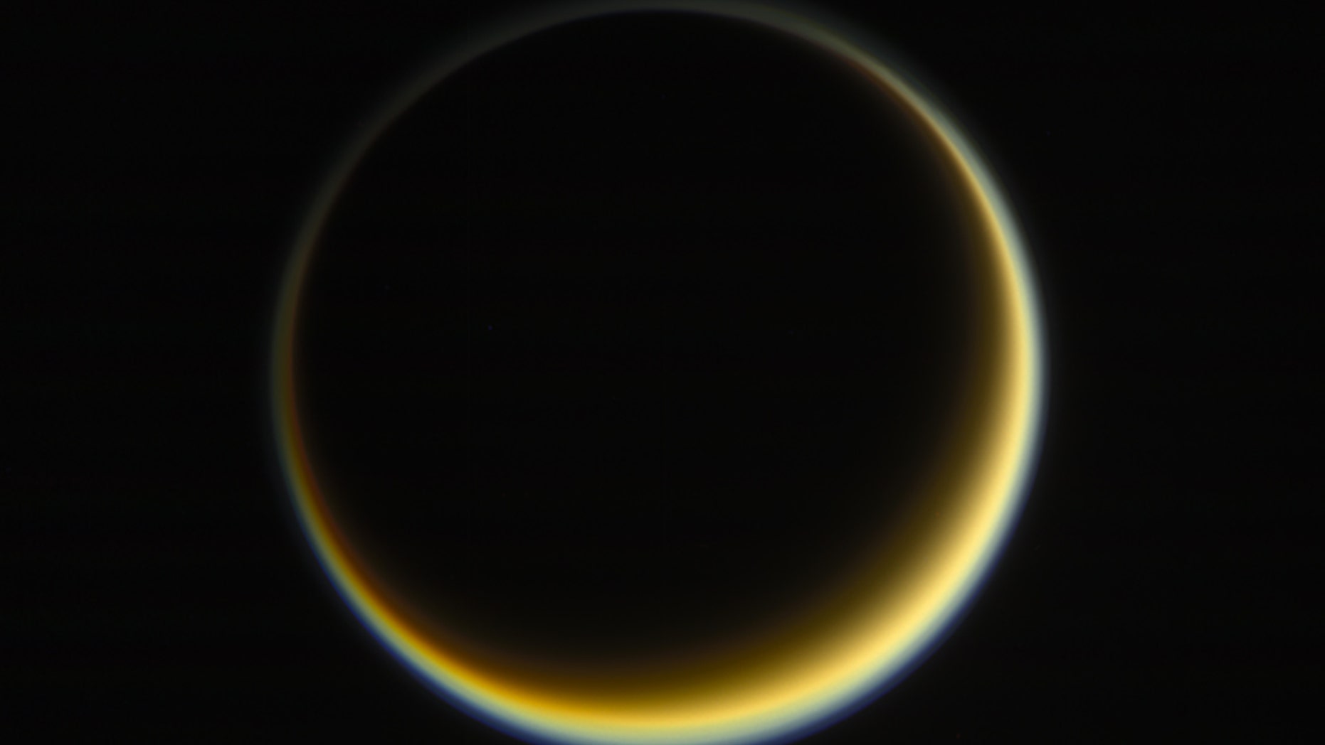 When Titan comes directly between a star (the sun) and an observer (the Cassini spacecraft in 2017), its hazy atmosphere becomes easier to study.