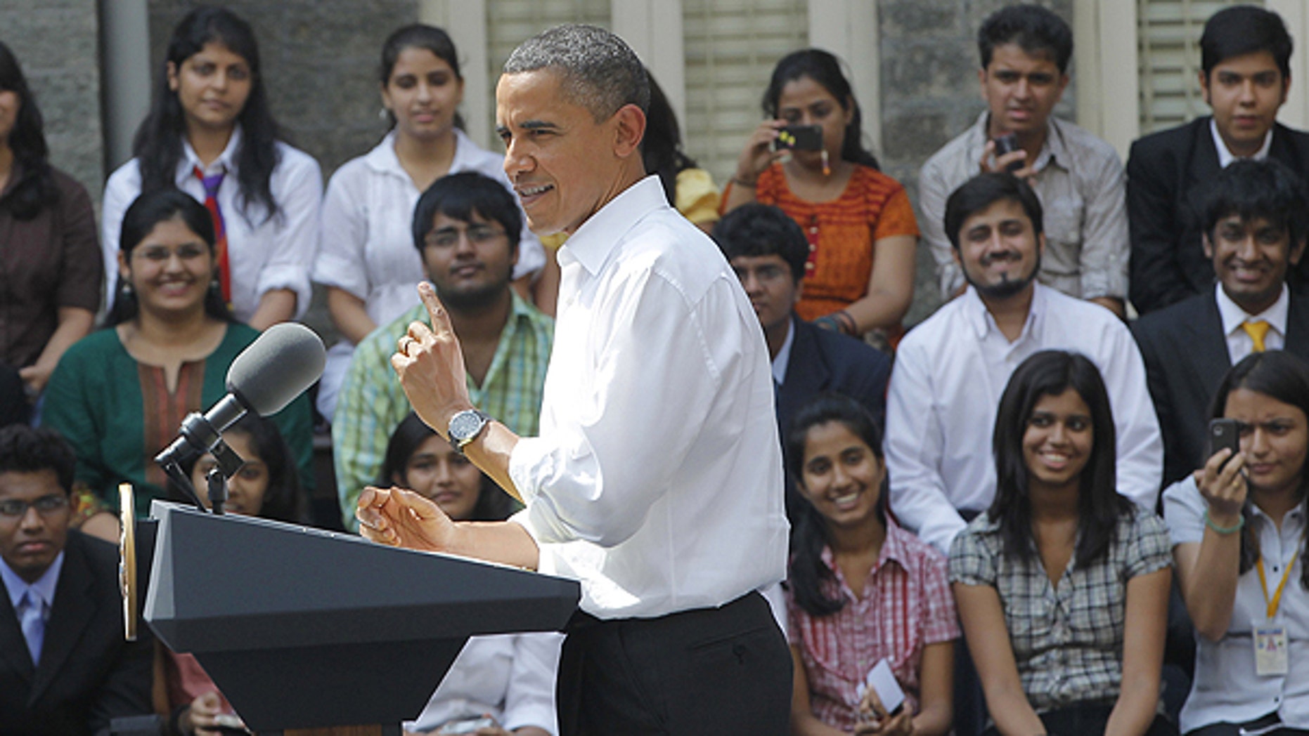 Nov. 7: President Obama speaks at a town-hall style event with students at St. Xavier's College in Mumbai, India.