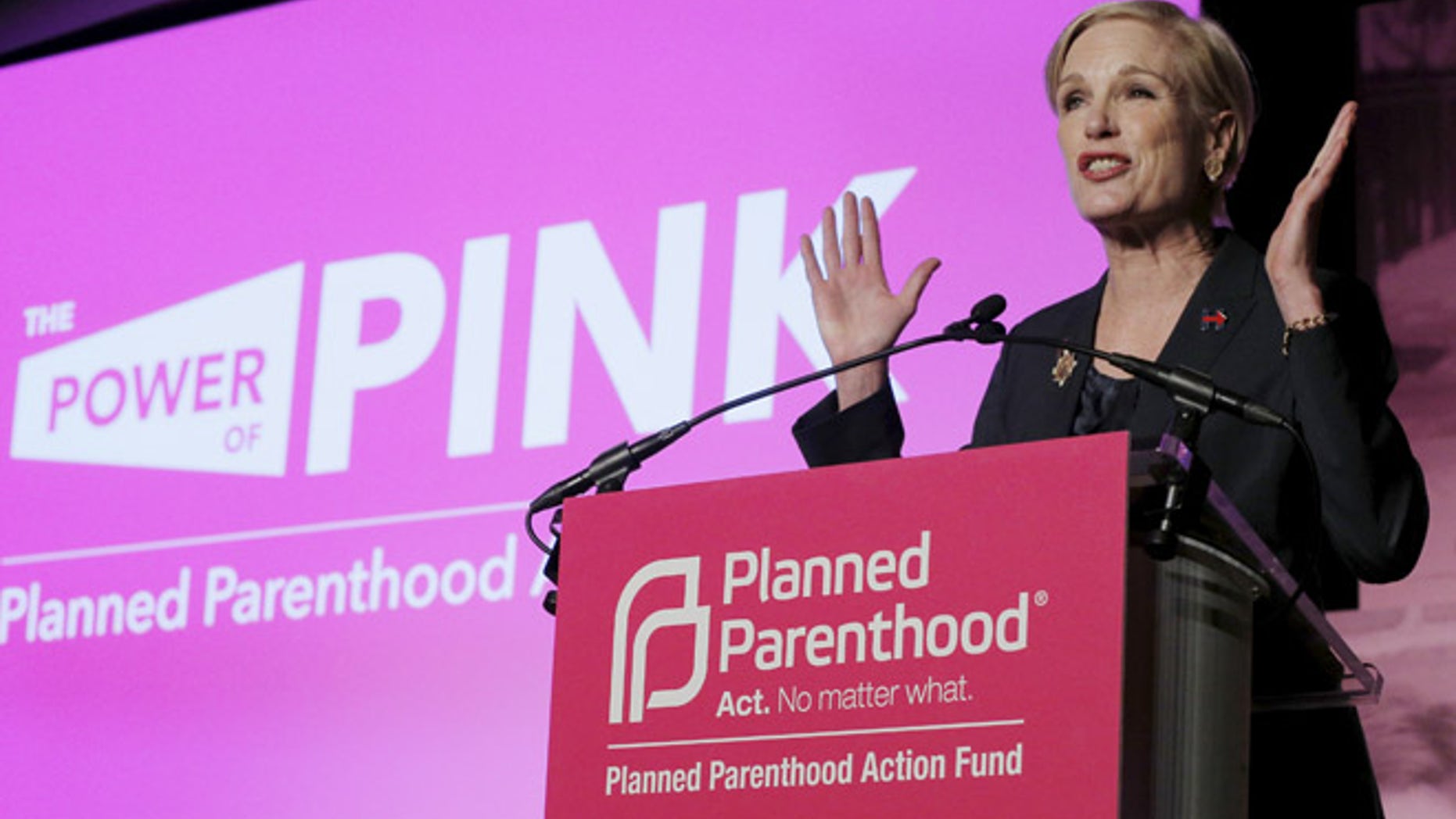 In this Jan. 10, 2016 file photo, Planned Parenthood Action Fund President Cecile Richards speaks at an event to publicly endorse Hillary Clinton in Hooksett, New Hampshire.