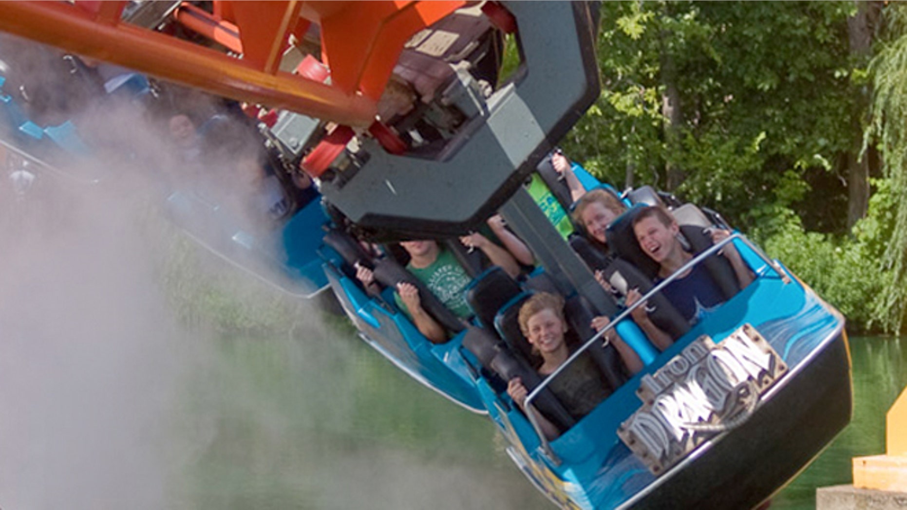 The Iron Dragon at Cedar Grive is a suspended coaster that swoops around a track that takes you around the woods and over a lagoon.
