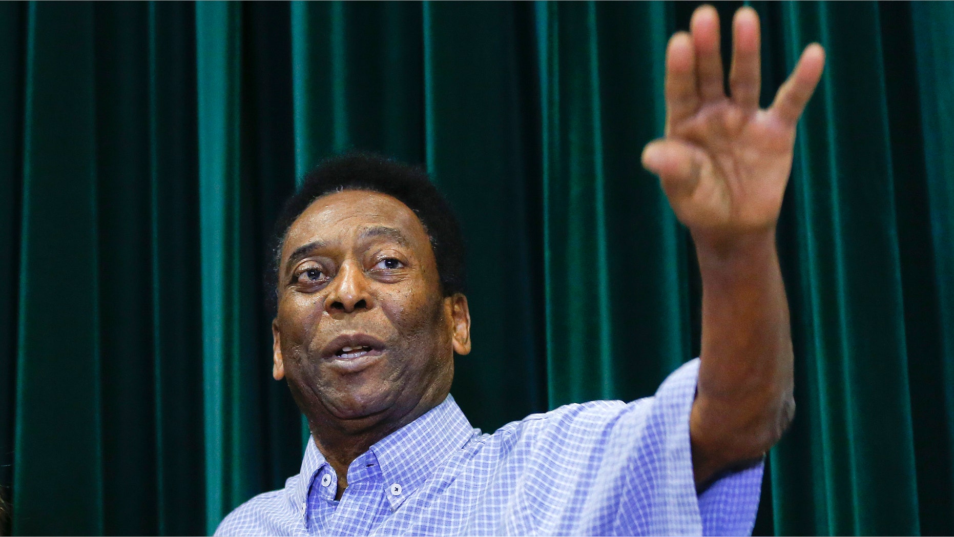 Pele during a news conference at the Albert Einstein Hospital in Sao Paulo, Tuesday, Dec. 9, 2014.